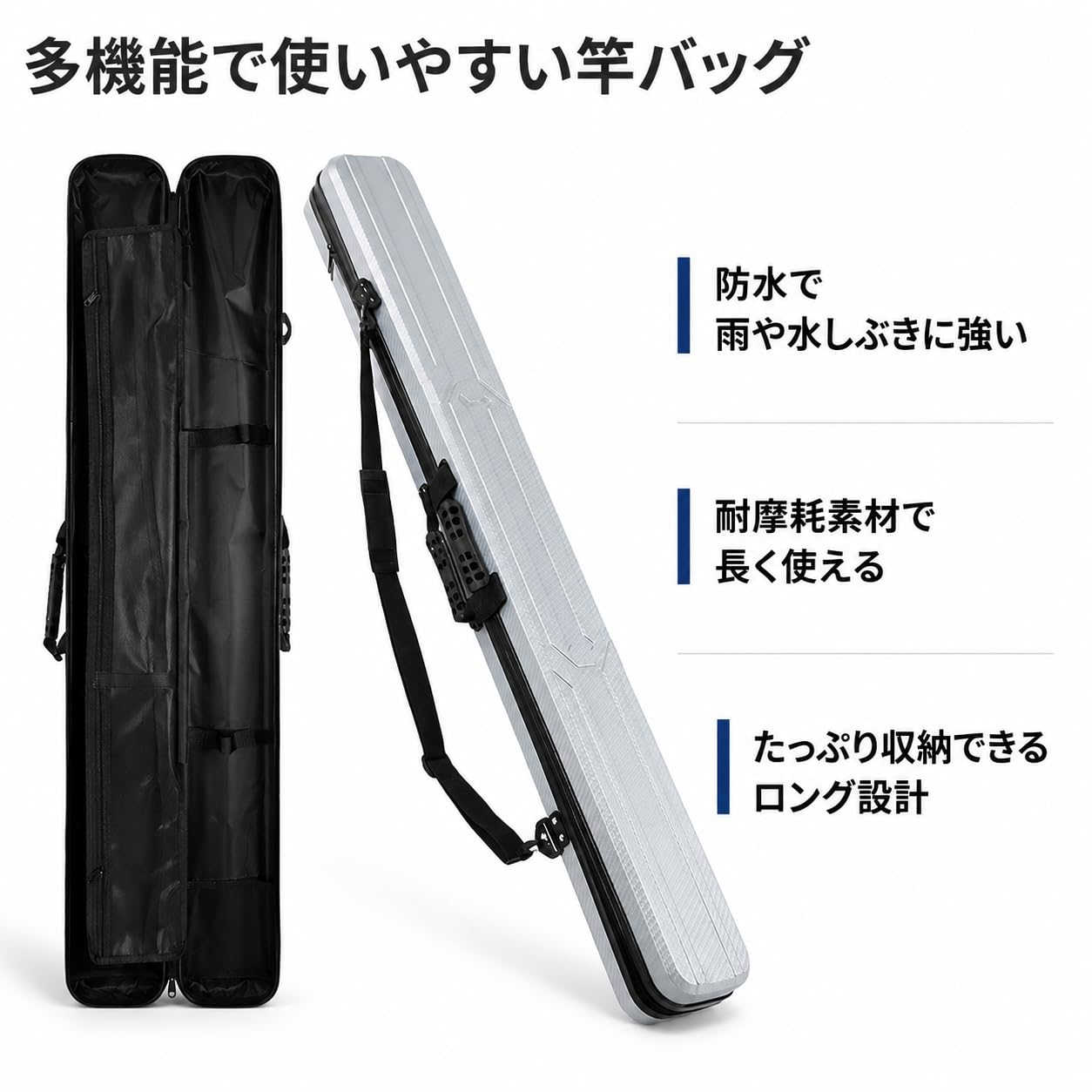 Contenitore Canne da Pesca Custodia Tubo Borsa Astuccio con Apertura Ampia a Cerniera E Maniglia Laterale Composito Rinforzi in Tessuto Adatto, silver, silver