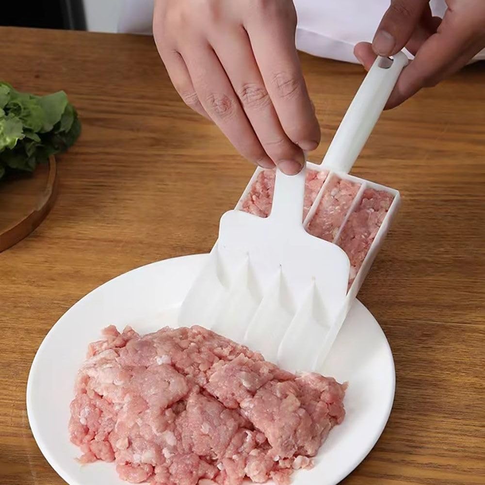 hobbyme Creative Kitchen Triple Meatball Maker, Meat Ball Scoop with Cutting Spade, Non-Stick, 3-Piece Set, White Plastic