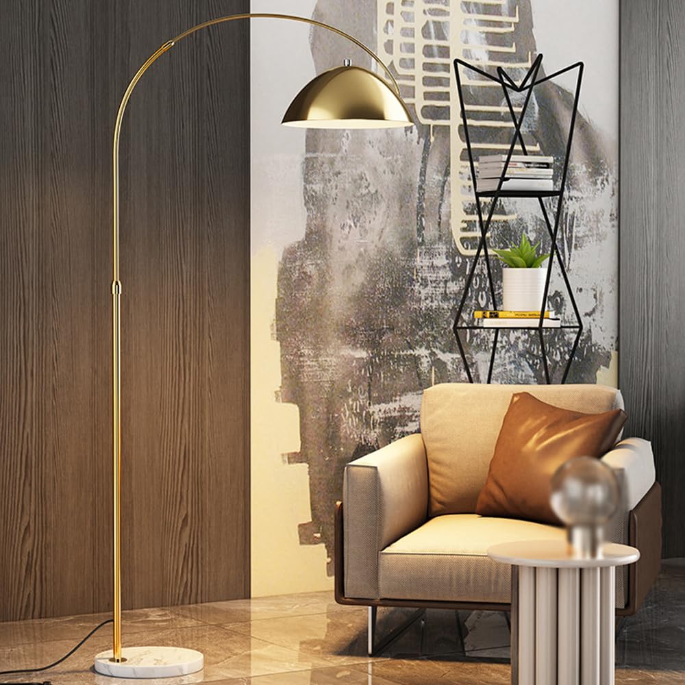 HGJHJJHK Contemporary 71.7" Arc Floor Lamp Hanging Dome Shade Floor Light Marble Base Tall Lamp with Foot Switch E26 Dimmable Standing Lamp for Living Room Bedroom Villa