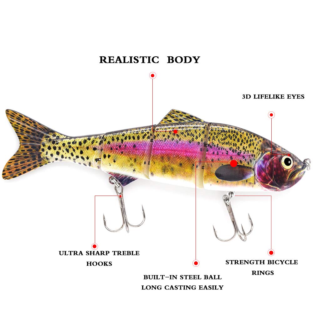 croch fishing lures multi jointed 10in Swimbait,4‑Segment Sinking Bass Lures,Treble Hook,Fishing Crankbaits Tackle : Sports & Outdoors diving lip Size:2 lb Pocket pen fishing rod koi gift