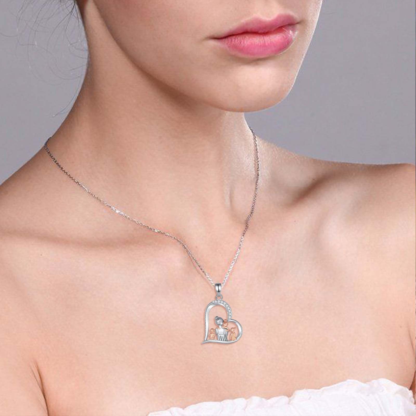 INFUSEU Collier Mere Fille Bijoux, Argent Sterling 925 Personnalisé PréNom Femme Cadeau Pendentif Enceinte Original Fete Des Meres Collier Maman