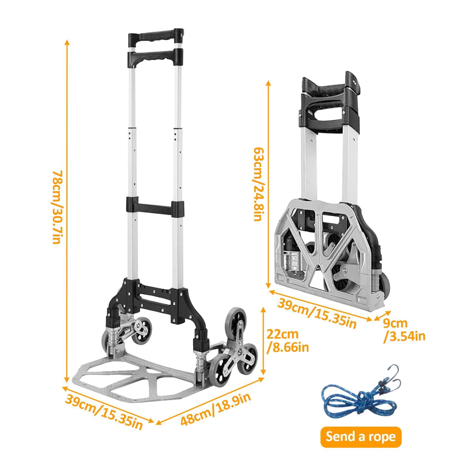 Carretilla de mano para escaleras – Carretilla plegable portátil con ruedas | Carro de la compra de alto rendimiento para distribución en viajes, lugar de trabajo, almacén