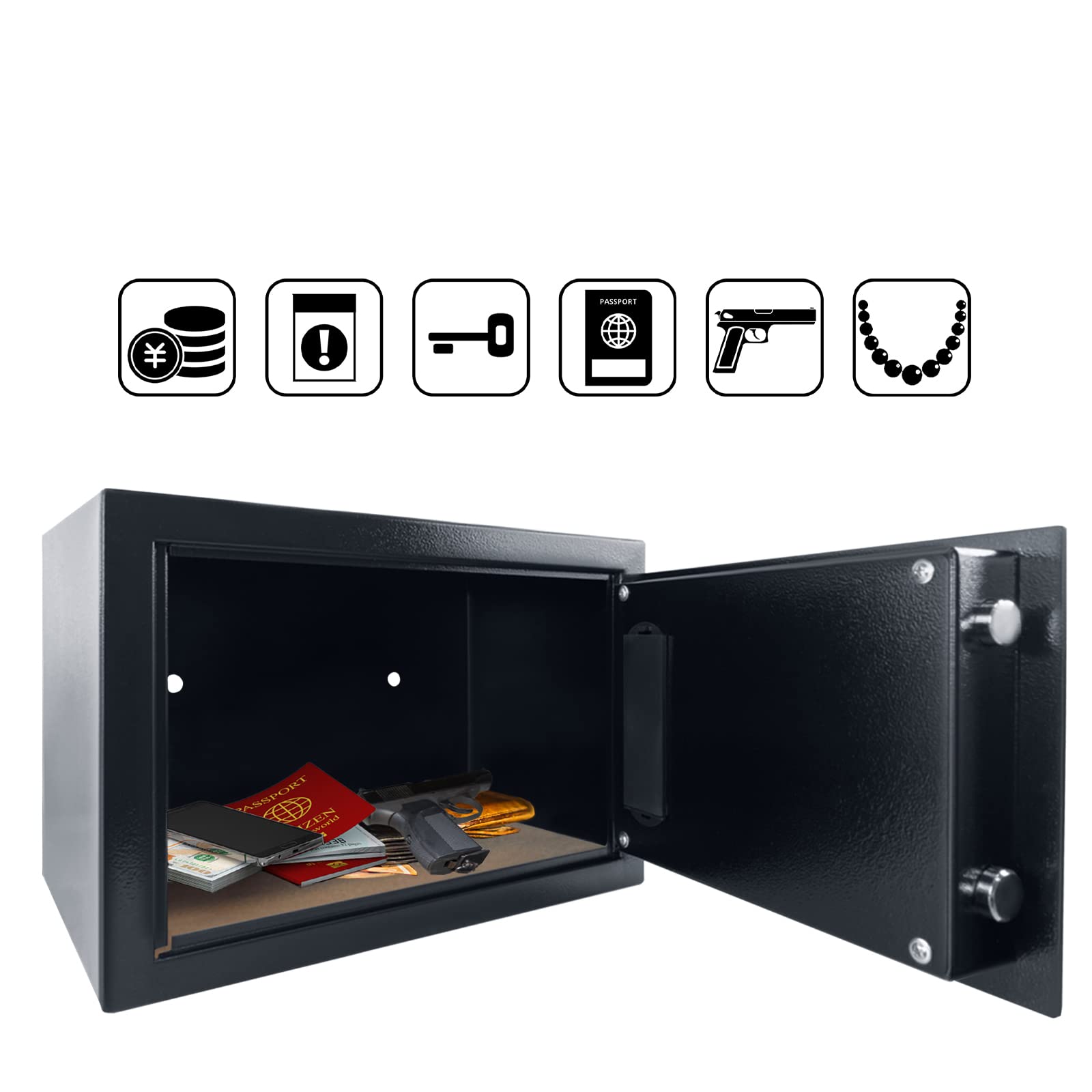 HENGMEI Cassaforte elettronica, 12 l, cassaforte da parete, cassaforte per mobili, ignifuga, impermeabile, con serratura a combinazione e chiave, 31 x 20 x 20 cm