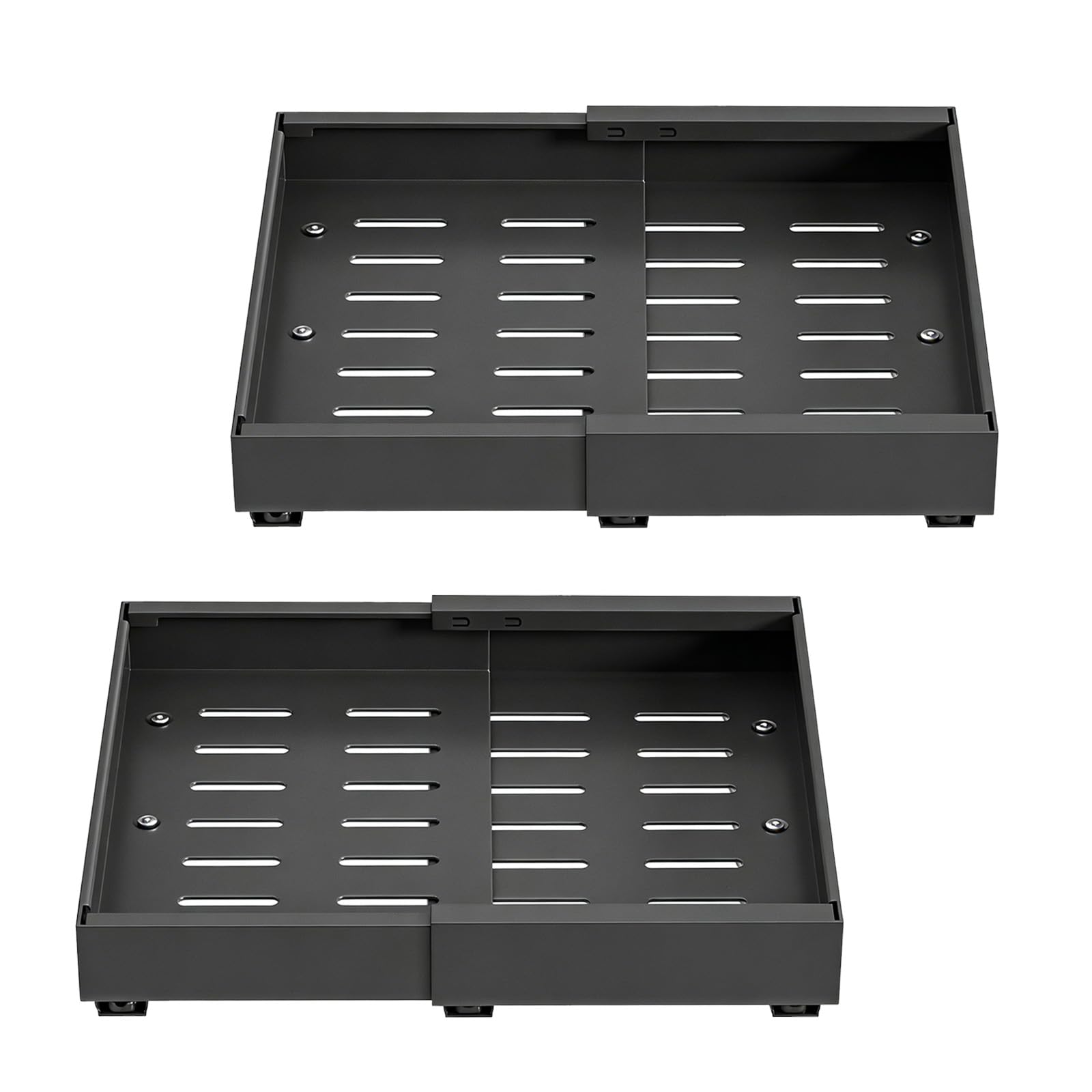 HUOLE Wysuwany metalowy organizer, przechowywanie pod zlewem, regulowana szuflada przesuwna półki do szafy meble kuchenne łazienka, dwa (32-52 x 42 x 7,5 cm) czarne