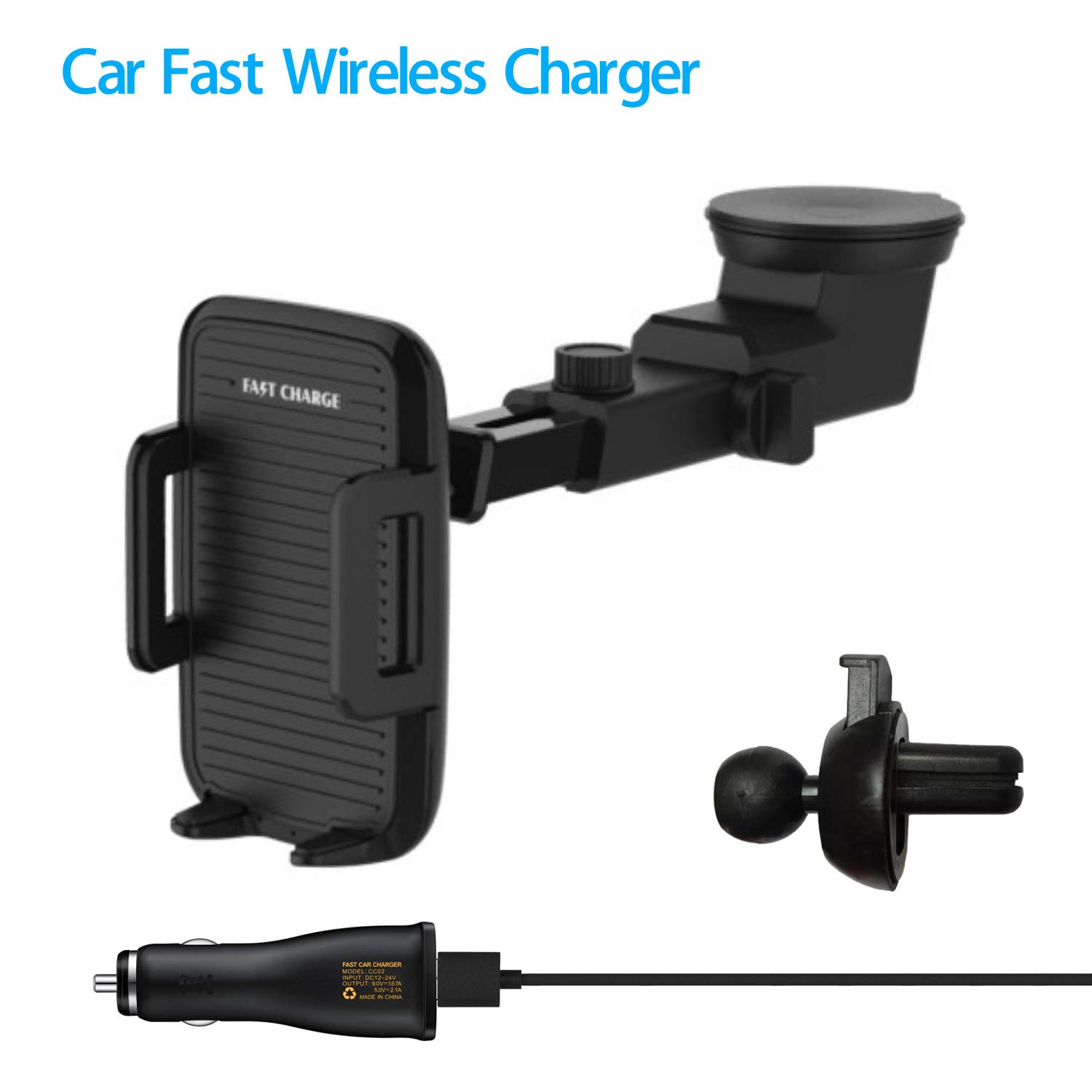 Fast Wireless Car Charger Mount,Qi Certified Wireless Charging,Gravity Sensor,Compatible with iPhone Xs/Xs Max/ Xr,iPhone X/iPhone 8/8 Plus,Samsung Galaxy S10/S10+/S10E/Note 9/S9/S9+/S8/S7/Note 8 ect.