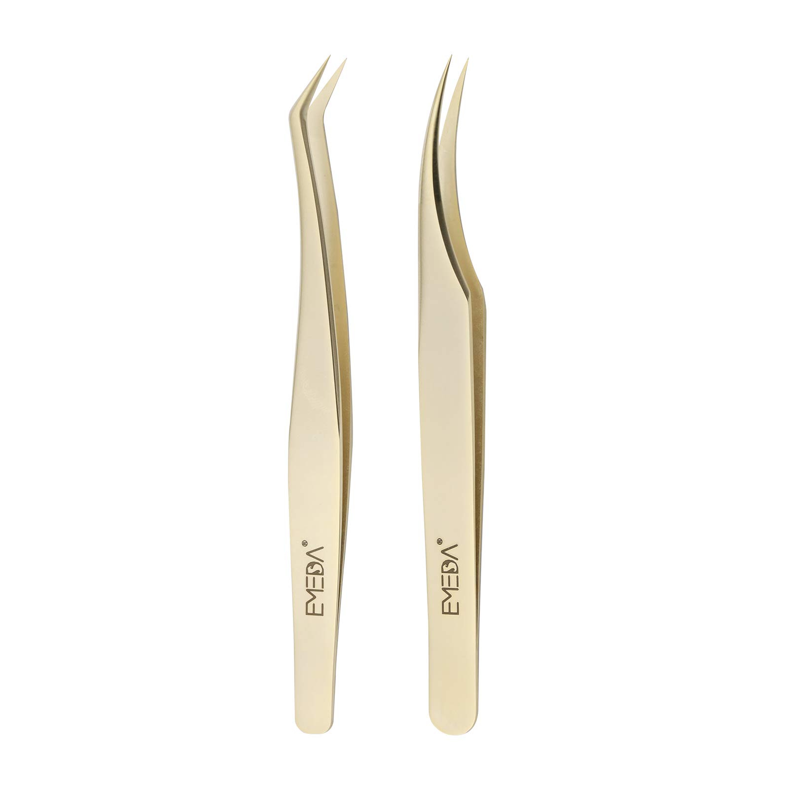 2 Pcs Eyelash Extension Tweezers Professional Golden Precision Lash Extension Tweezers Individual Eyelash Tweezers Set for Extensions 3D 5D 6D Volume Lash Extensions Tweezers