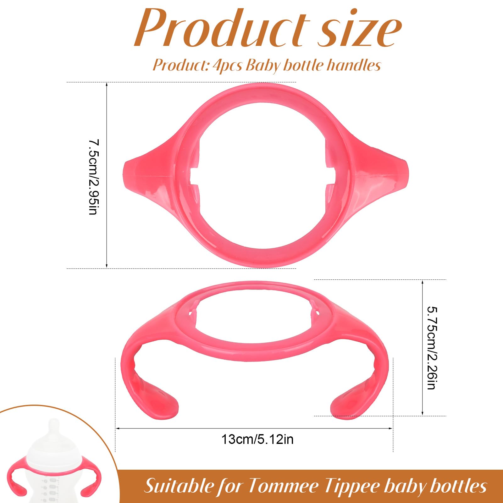4pcs Baby Bottle Handles Holder for Tommee Tippee Replacement Parts Ergonomic Non-Slip Grip BPA-Free Bottle Handles for Newborn Infant Feeding (Pink) - Image 2