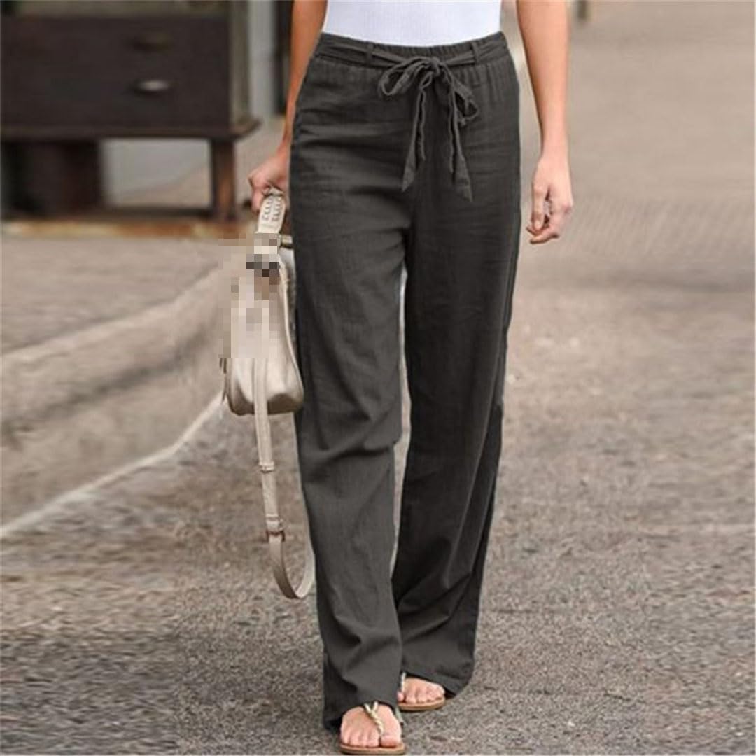 Pantalones Rectos Largos De Lino Y Algodón Informales para Mujer, Pantalones De Pierna Ancha, Pantalones De Cintura Alta
