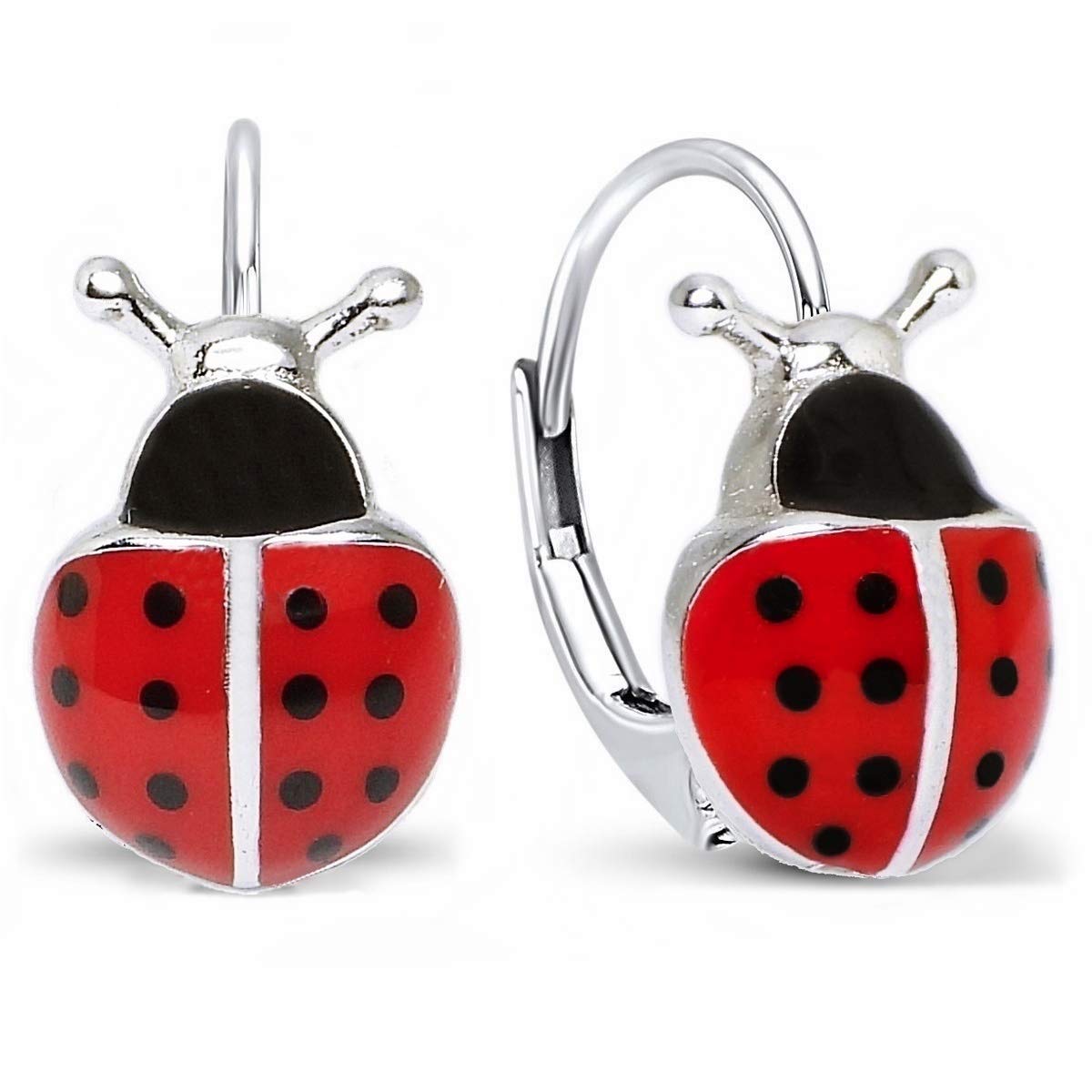 Goldene HufeisenMariquita Brisur Niña Pendientes 925 de plata auténtica Mujeres Niños Pendientes, Plata de ley Esmalte Plata esterlina, No es una piedra preciosa