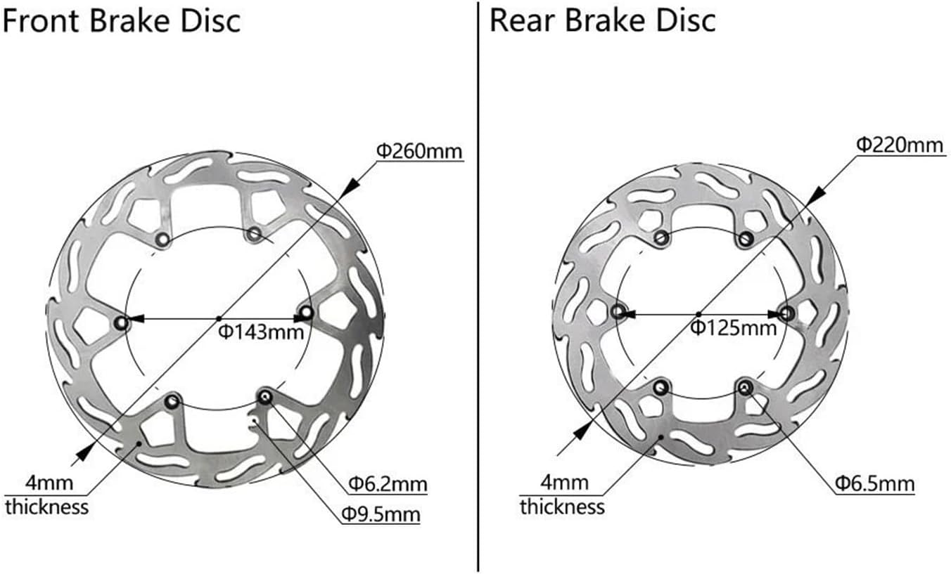 Motorcycle 6 Holes Front Rear Brake Disc Rotors Compatible With SX/XC125-450 EXC/XCW125-525 Compatible With TC/FC/TX/FX125-450 TE/FE125-501(Front and back)