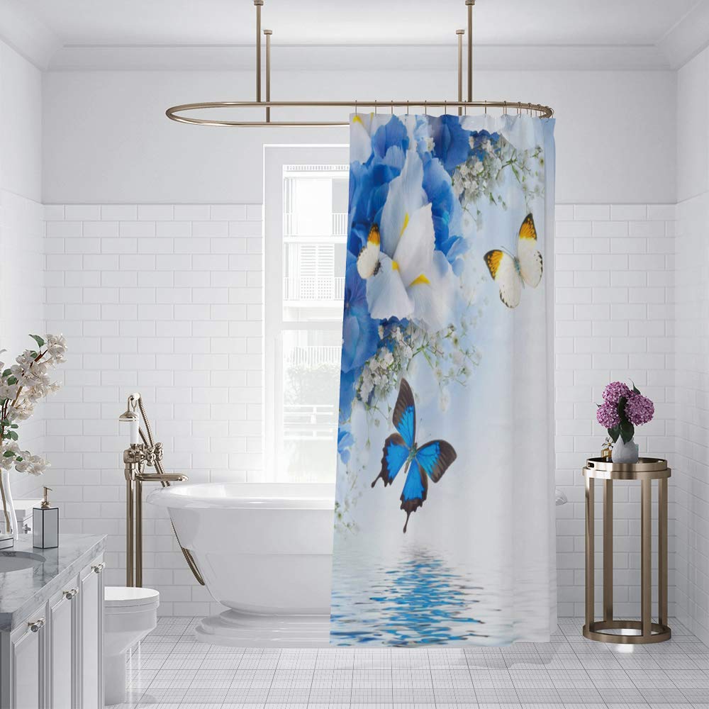 MEUNEAR Cortina De Ducha Rústica Con Diseño Floral, Diseño Geométrico Abstracto De Margaritas Y Mariposas, Cortina De Ducha Para Baño, Color Gris Y Lavanda, 72 Pulgadas De Ancho X 72 Pulgadas