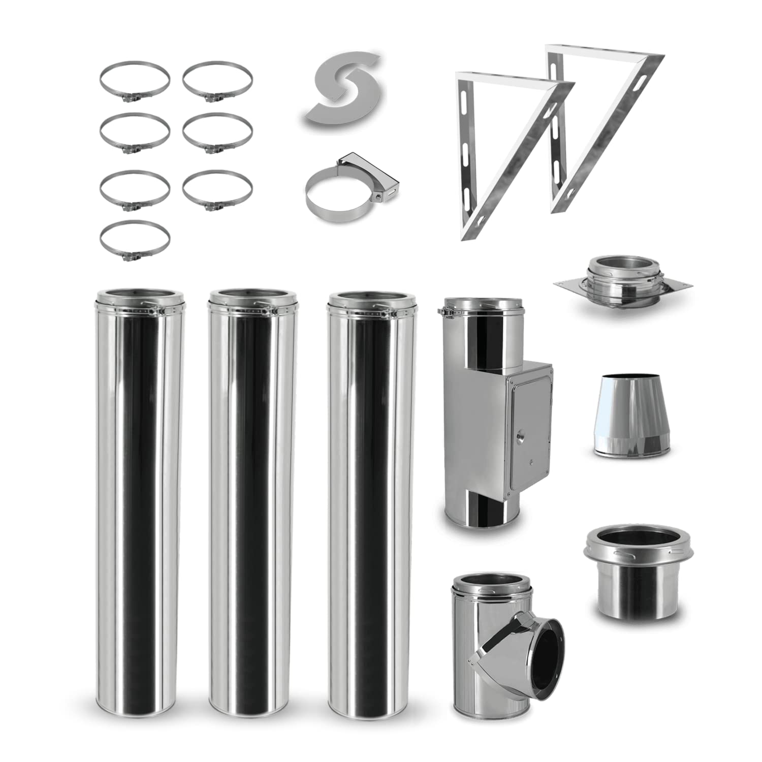 Canna fumaria in acciaio inox OskarØ 130mm lunghezza kit 4,2m - isolamento 25 mm - doppia parete TÜV - distanza parete 60-100mm, Facile installazione, Lunga durata