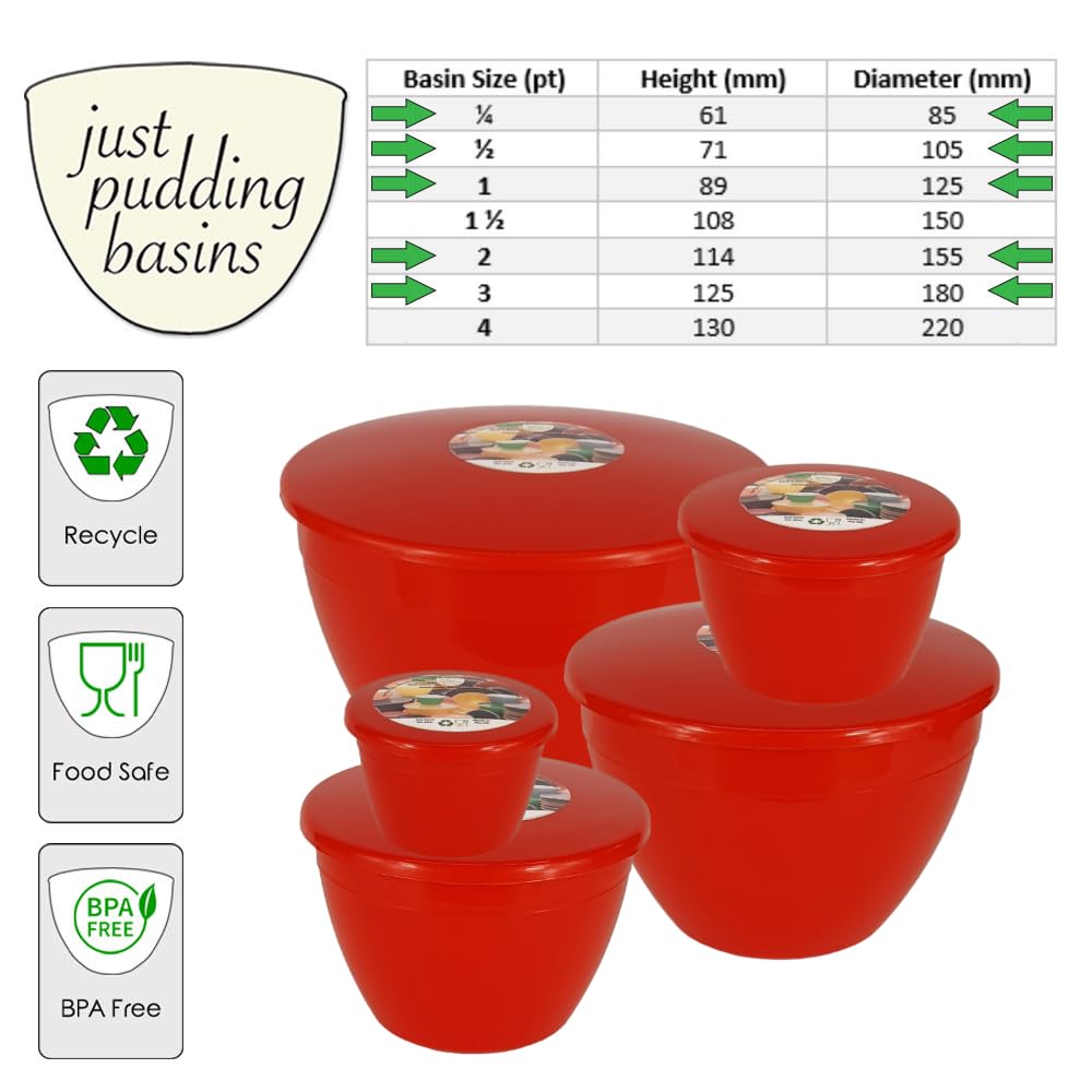 Lot De 3 Bols à Pudding En Plastique Avec Couvercles - ¼, ½ Et 1 Pinte - Réutilisables Micro-ondes Autocuiseur
