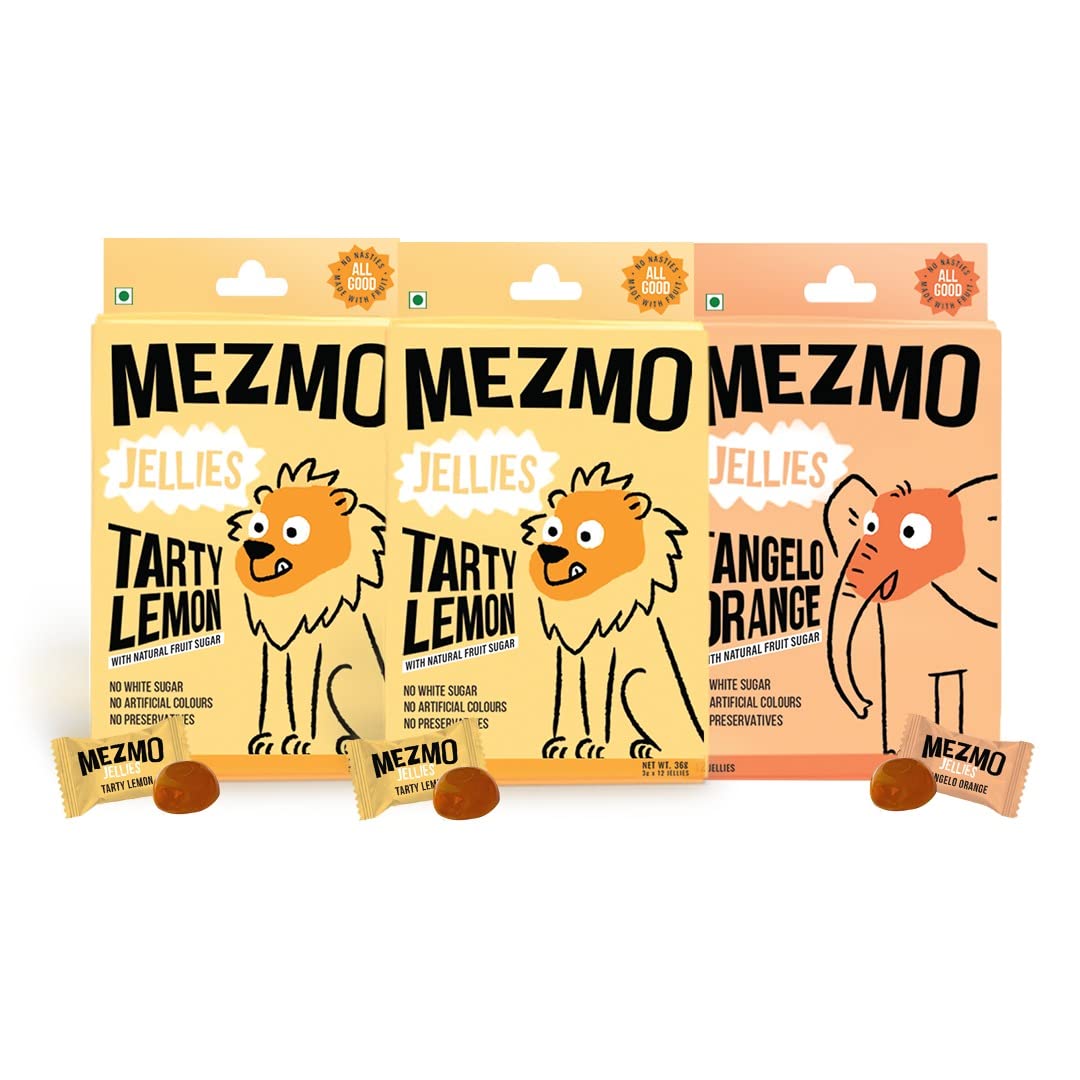 MEZMO soft jelly healthy n yummy candy with natural fruit sugar 120gms 36 jellies (Pack of 3) - Tangelo Orange & Tarty Lemon