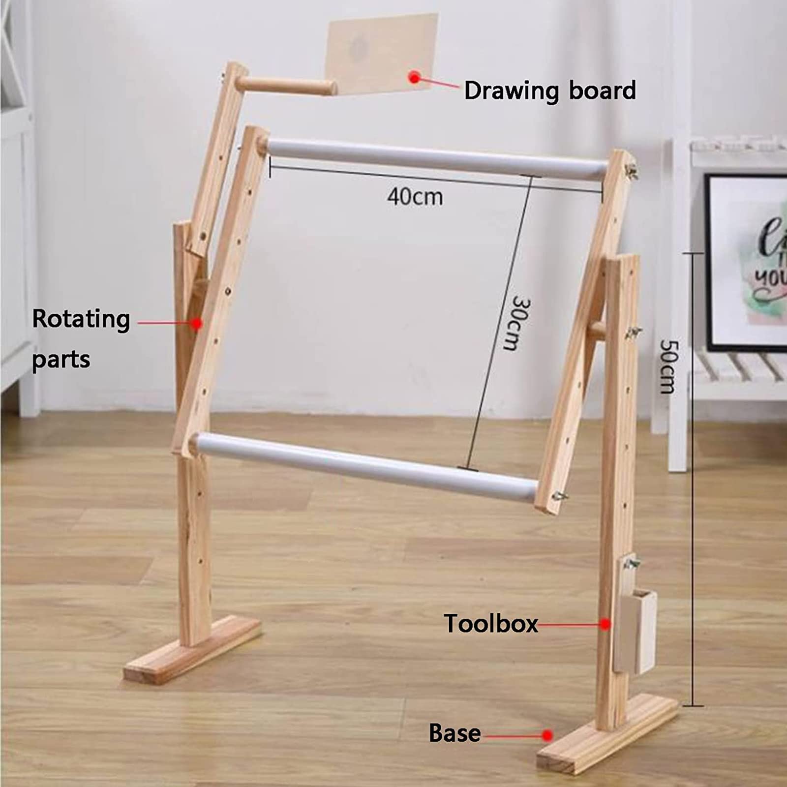 Este Soporte para Bastidor de Punto de Cruz, Vertical de Madera Maciza, con Altura y ángulo Ajustables, es Ideal para Bordado Manos Libres y Manualidades de Punto de Cruz.