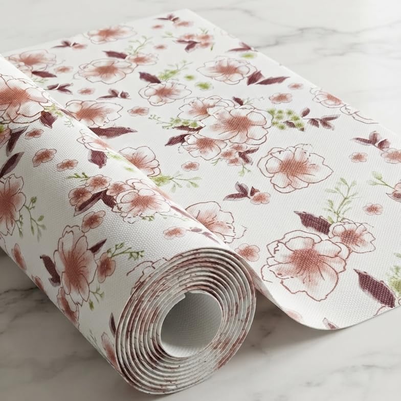 Dribble (60cm X 500cm) Eva Shelf Liner Mat Roll, Non Slip Drawer & Cabinet Liner for Kitchen, Waterproof Oilproof Washable Fridge Mat, Anti Skid Multipurpose Mat Spring Lavender Terracotta