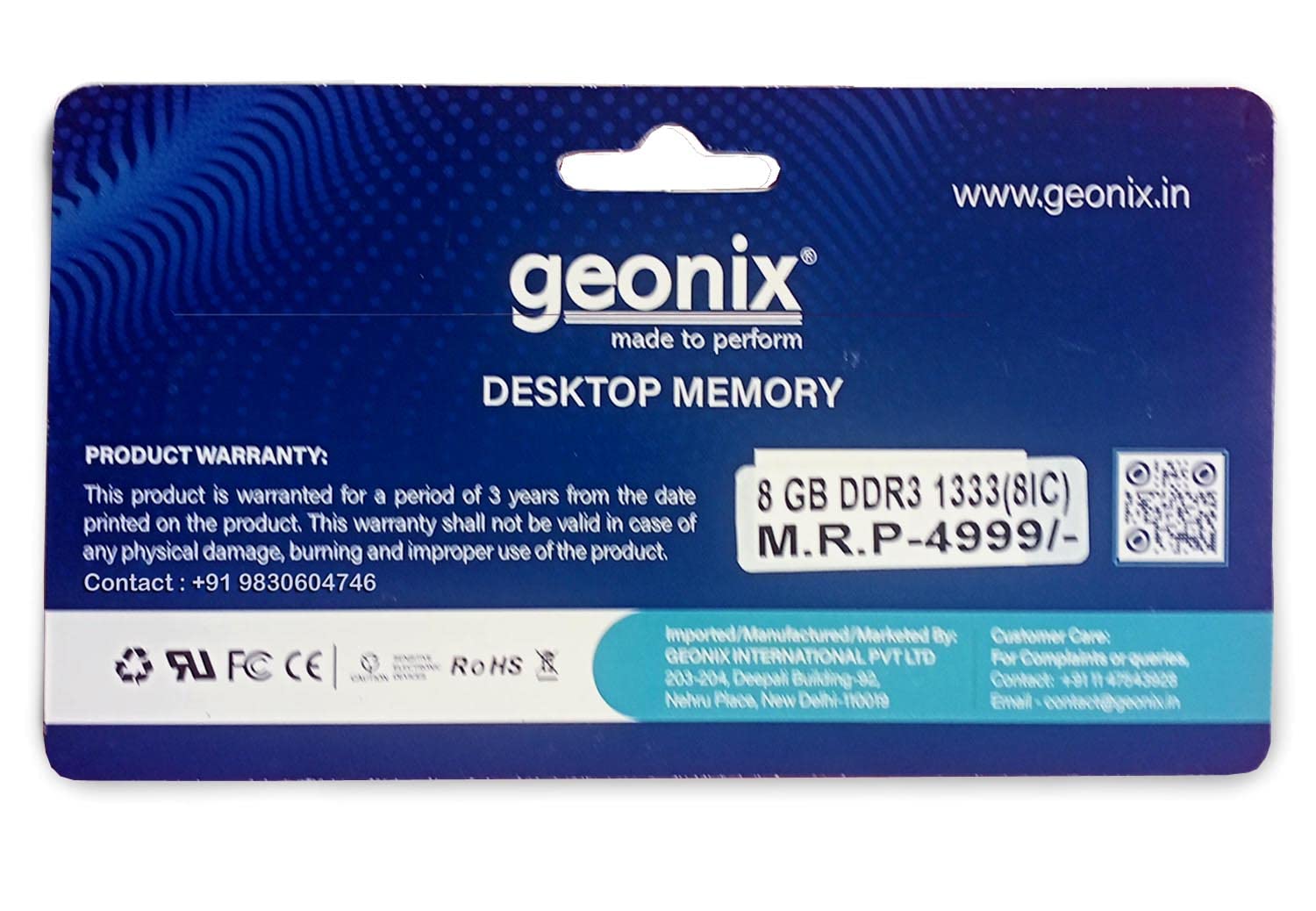 Geonix 8gb Ddr3 Desktop Ram For Standard And Gaming Pc
