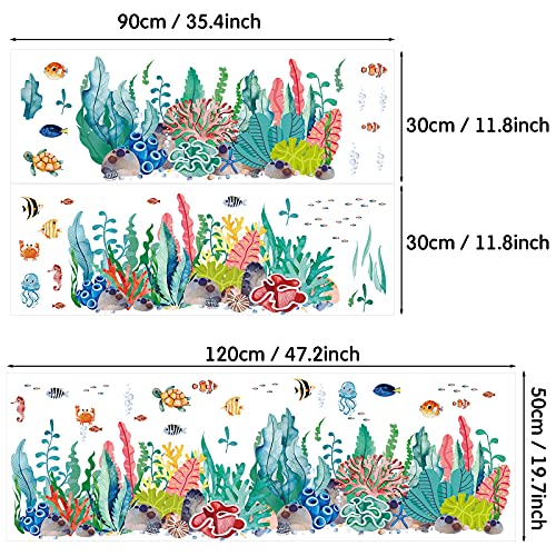 2 Sheets Large Under The Sea Wall Decals Ocean Creature Sea Life Stickers Removable Seaweed Sea Turtle Jellyfish Fish Ocean Grass Decor For Kids Baby Nursery Bedroom Playroom Bathroom Living Room #TOP2