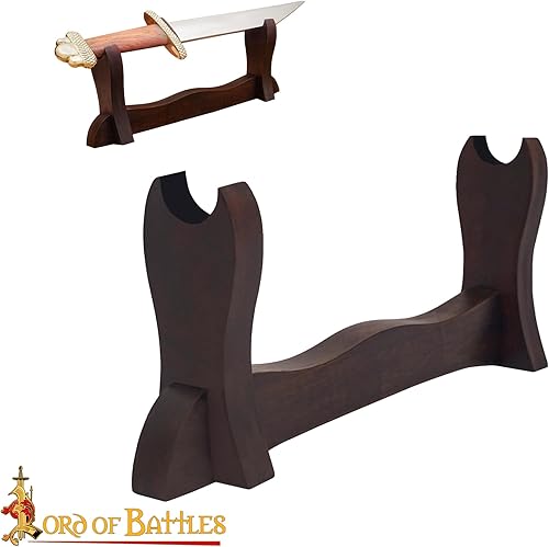 Miniatura 9 de Lord of Battles Soporte medieval de madera maciza de un solo nivel, soporte para espada, exhibición de espada de gladiador, soporte para espada