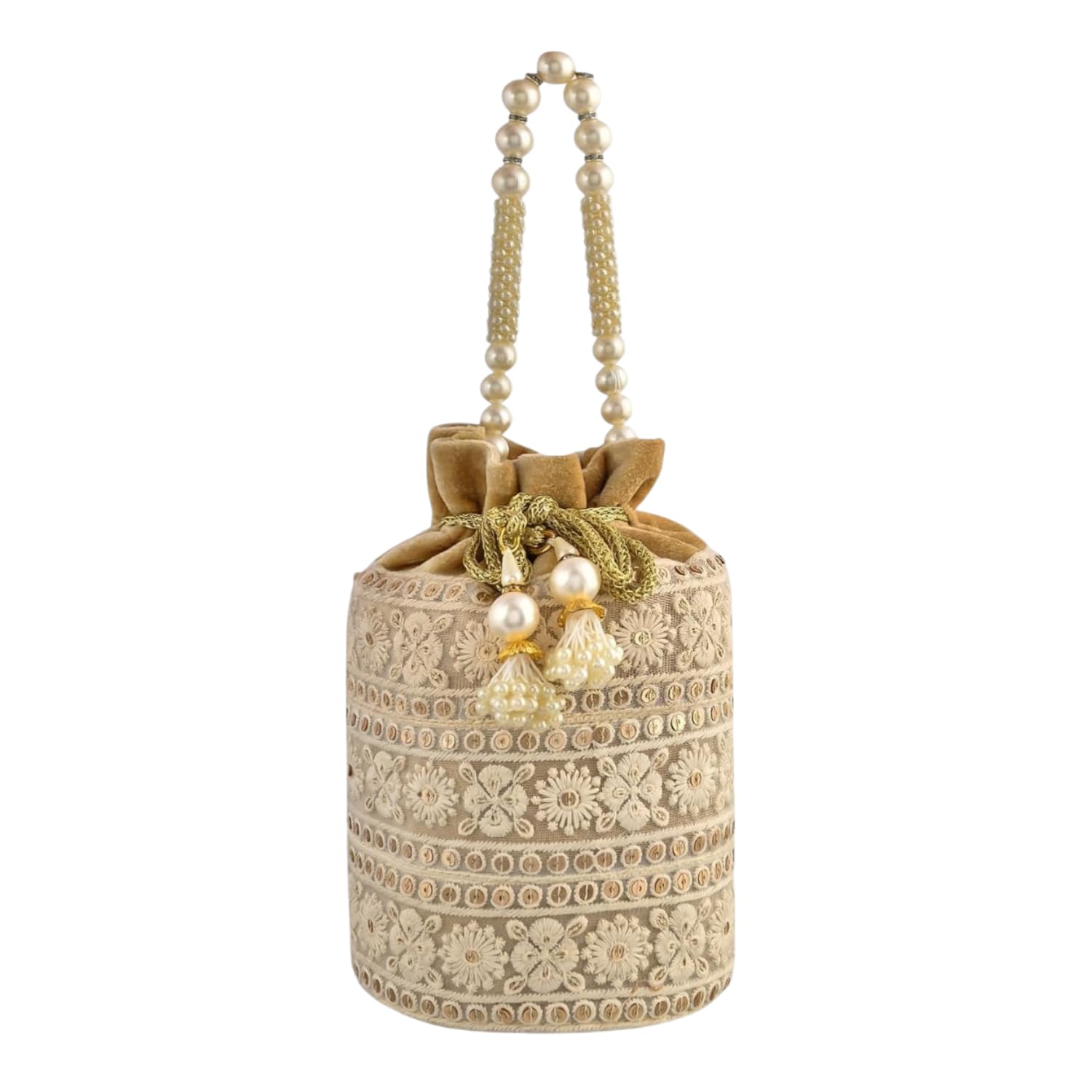 KRUM Bolso Potli de terciopelo para mujer, bordado de boda con asa de cuentas, cartera étnica para fiestas, festivales, baby shower y regalos