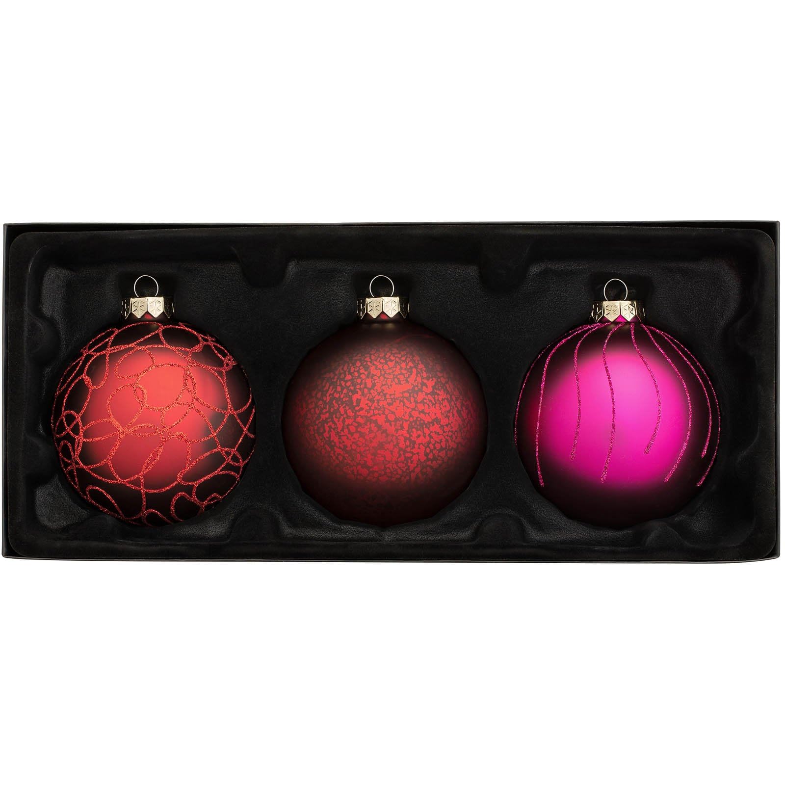 WeRChristmas Glass Baubles, Red/Purple, 3-Piece