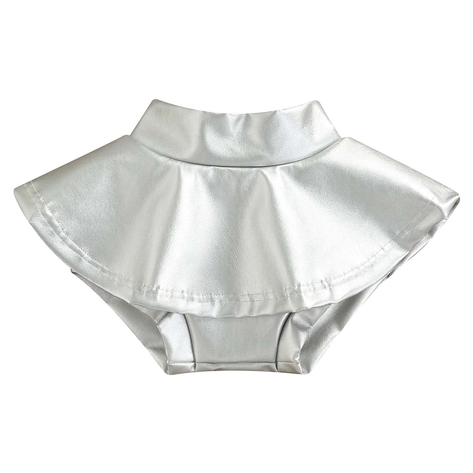 Nbulwbln Toddler Baby Girl Pu Leather Skirt Skort Solid Color High Waist Ruffle Pleated Tutu Skirts Shorts Outfit Clothes (Silver, 12-18 Months)