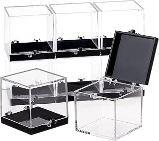 8 Pcs Clear Acrylic Display Case with Black Base,Countertop Box Cube Organizer Stand Riser Specimen Box