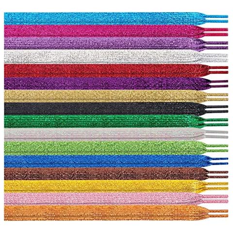 MarJunSep Shimmery glitter 42" Solid Colors Flat Shoelaces Shoe Laces strings for Teams Cheer Dance Sneakers Cover