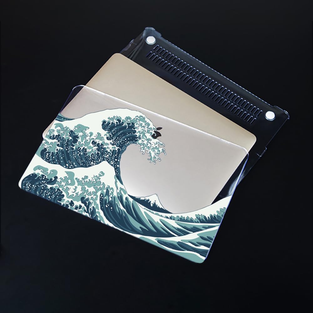 4 en 1 Coque pour MacBook Air 13 Pouces 2020 2019 2018 Version M1 A2337 A2179 A1932, [UV Printing] Étui Rigide de Protection Housse Case Plastique pour Mac Air 13,3 Retina avec Touch ID, Vagues