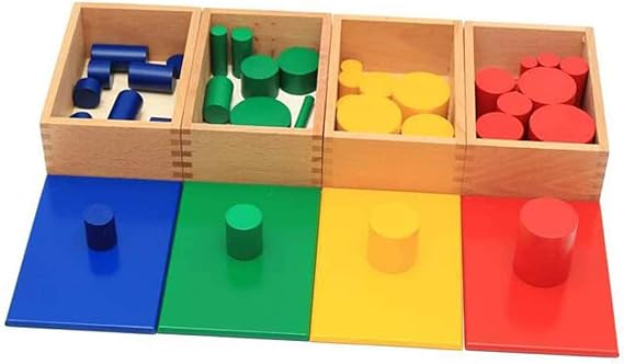 YHZAN Montessori Sensorial Material Knobless Cylinders Kids Wooden Toy Set of 4 Early Development Tool for Toddlers Wooden Blocks