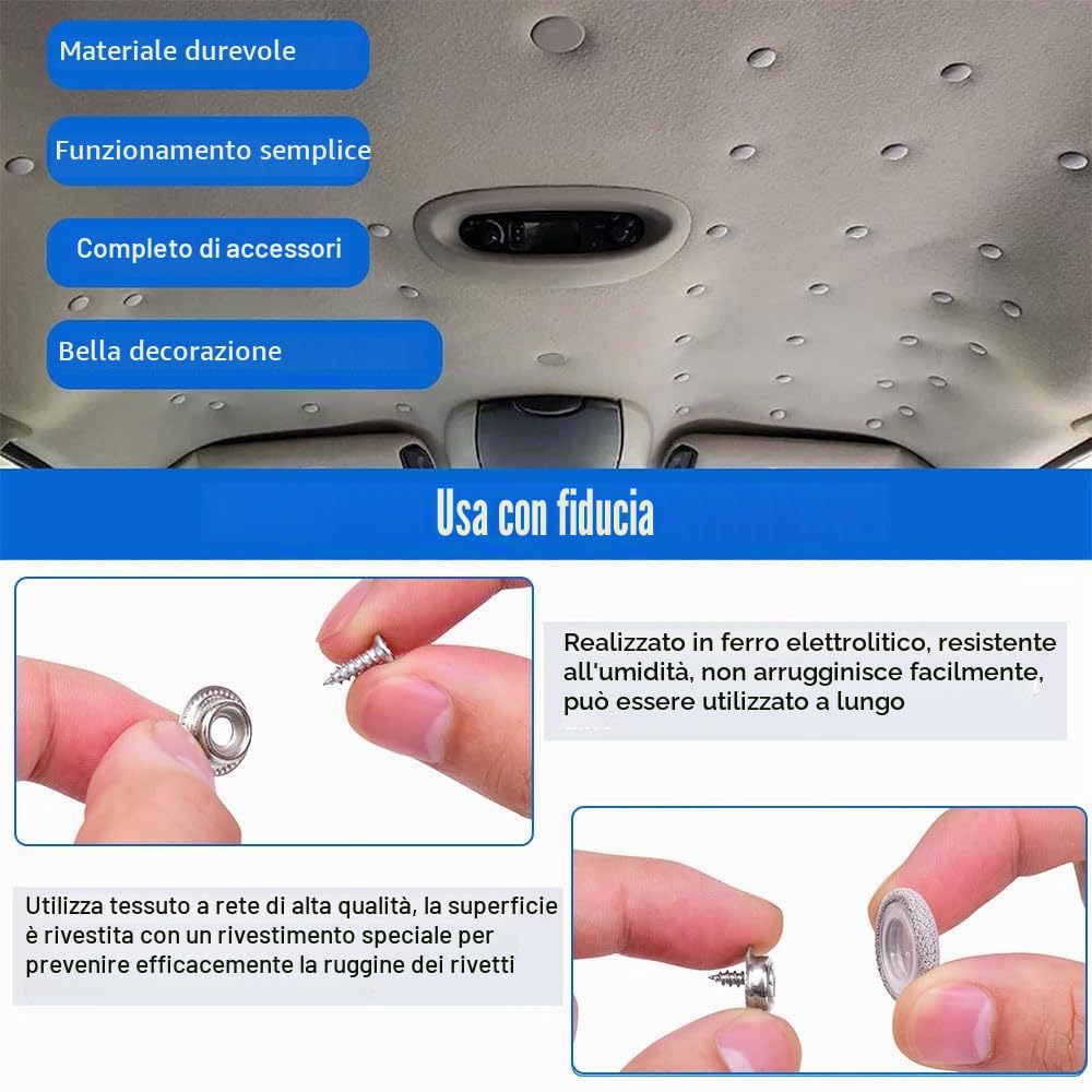 kit riparazione tetto auto interno,puntine per cielo auto grigio,kit cielo auto,kit riparazione cielo auto,kit ripara cielo auto,rivetti automobile,cielo auto scollato rimedi fai da te