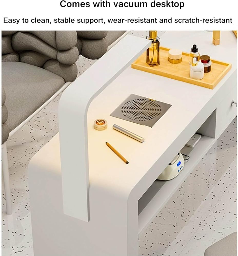 Stazione Professionale per Unghie con Aspiratore di Polvere E Lampada A LED, Tavolo per Manicure per Salone Spa, Cassetti Portaoggetti, Postazione di