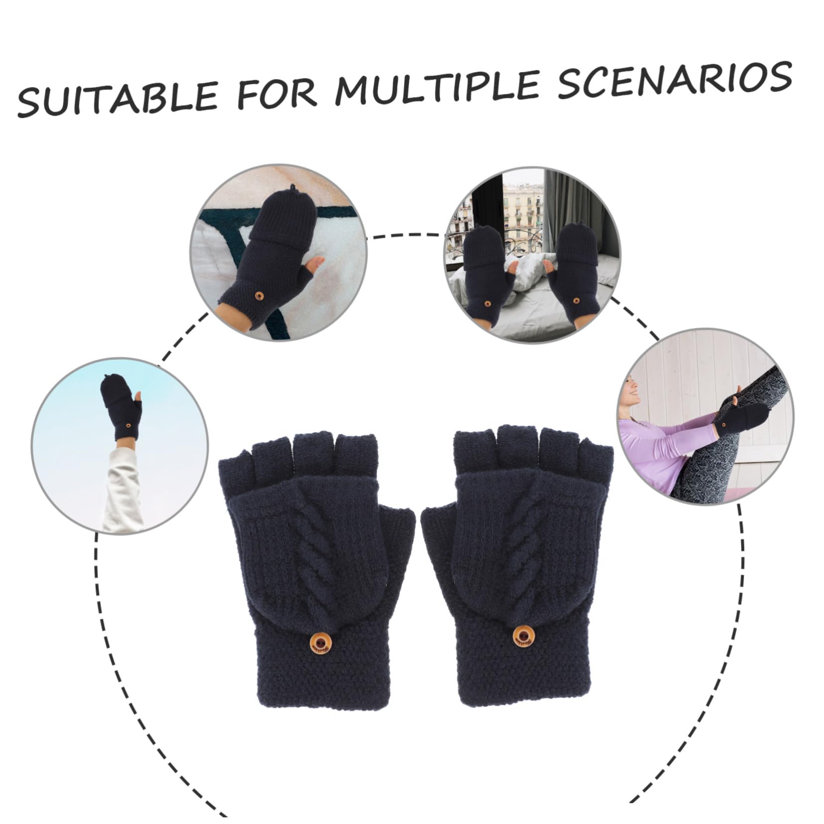 FRCOLOR Guantes sin Dedos para Mujer 1 Par de Punto Solapa Negro