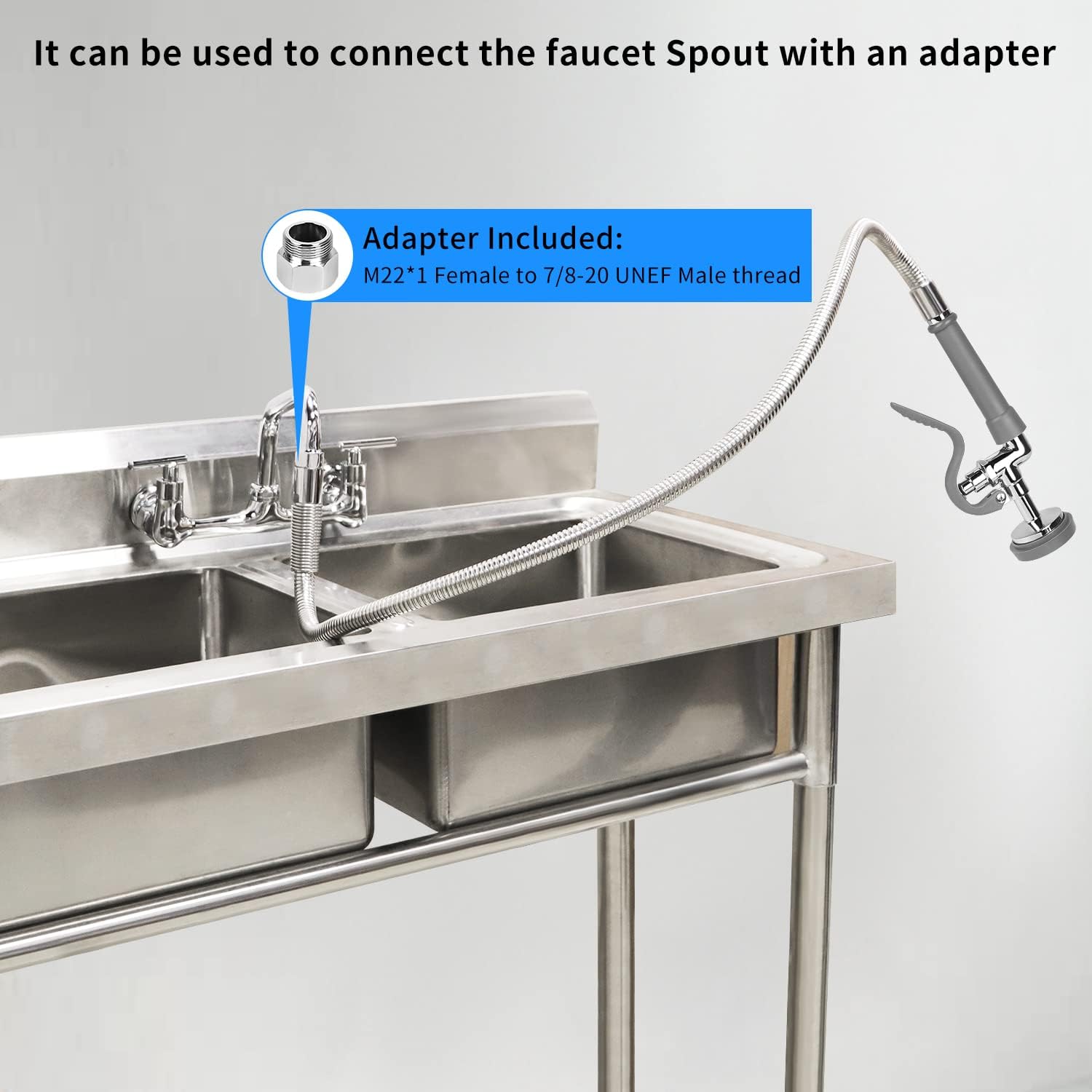 KWODE Spray Valve with Pre-Rinse Hose 60”Flexible Stainless Hose with High Pressure Pre Rinse Sprayer Nozzle Head Assembly Kit for Commercial Restaurant Industrial Kitchen Faucet