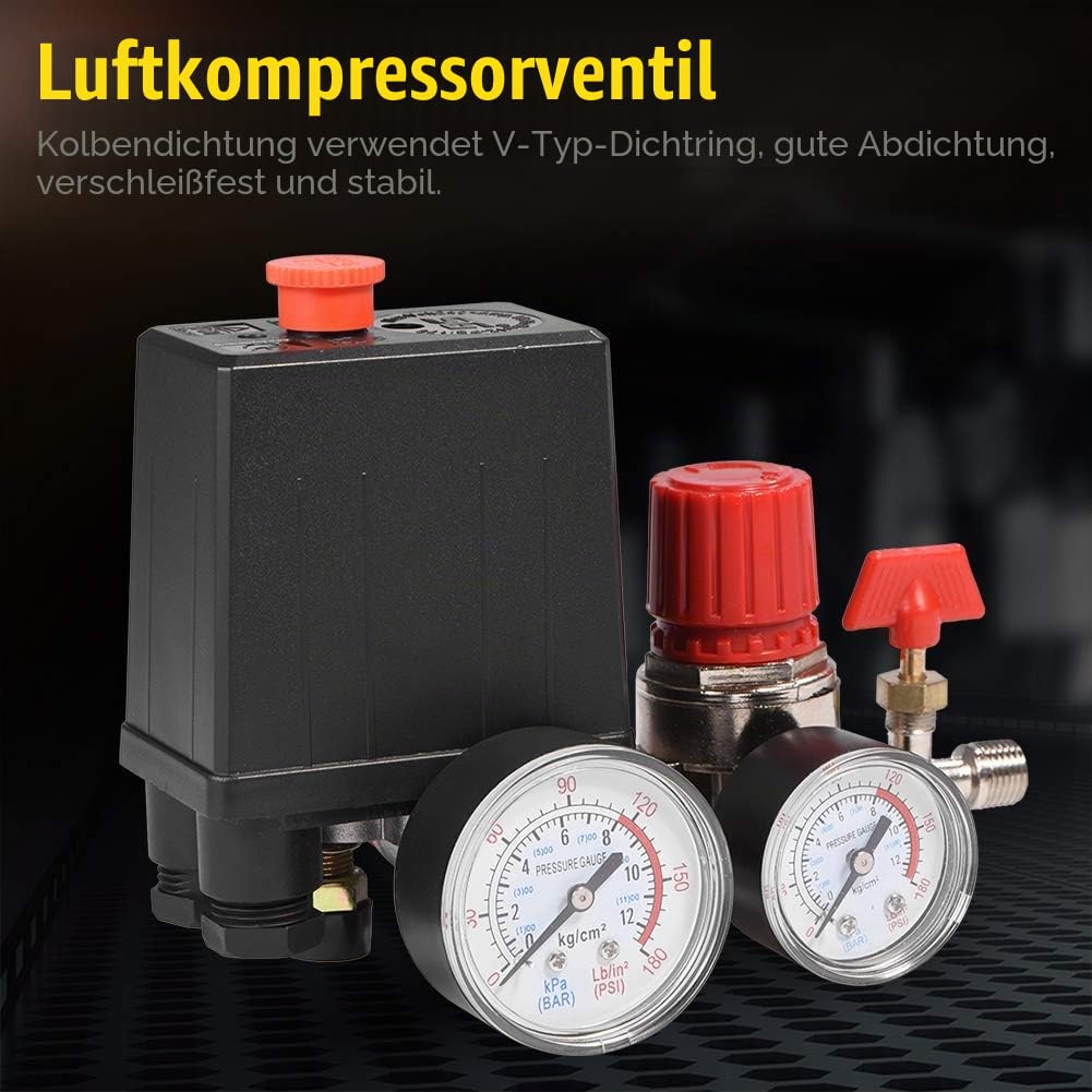 Luftkompressor Druckschalter Steuerventil, Pneumatisch, 4-Wege, G1/4 Anschluss, 0.05-1.2Mpa, 3000 l/min, 581g