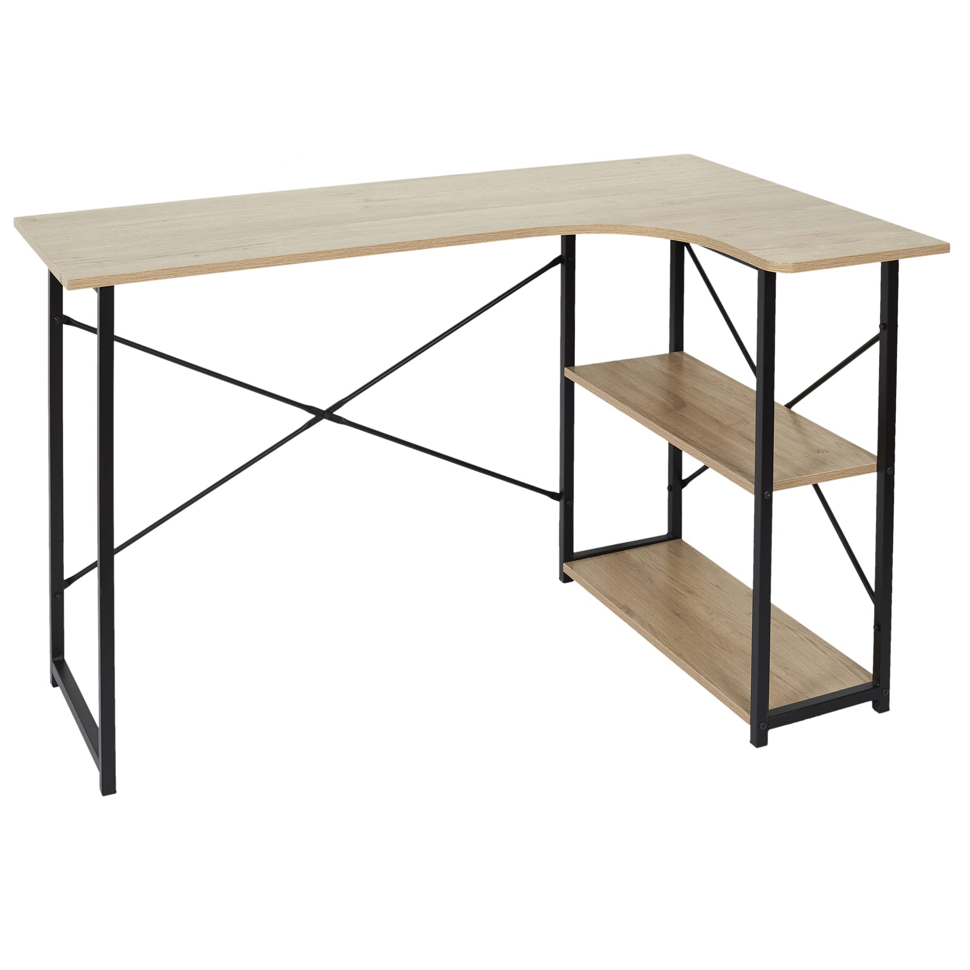 Bureau d'angle moderne noir et bois avec rangement étagère intégrée 120cm