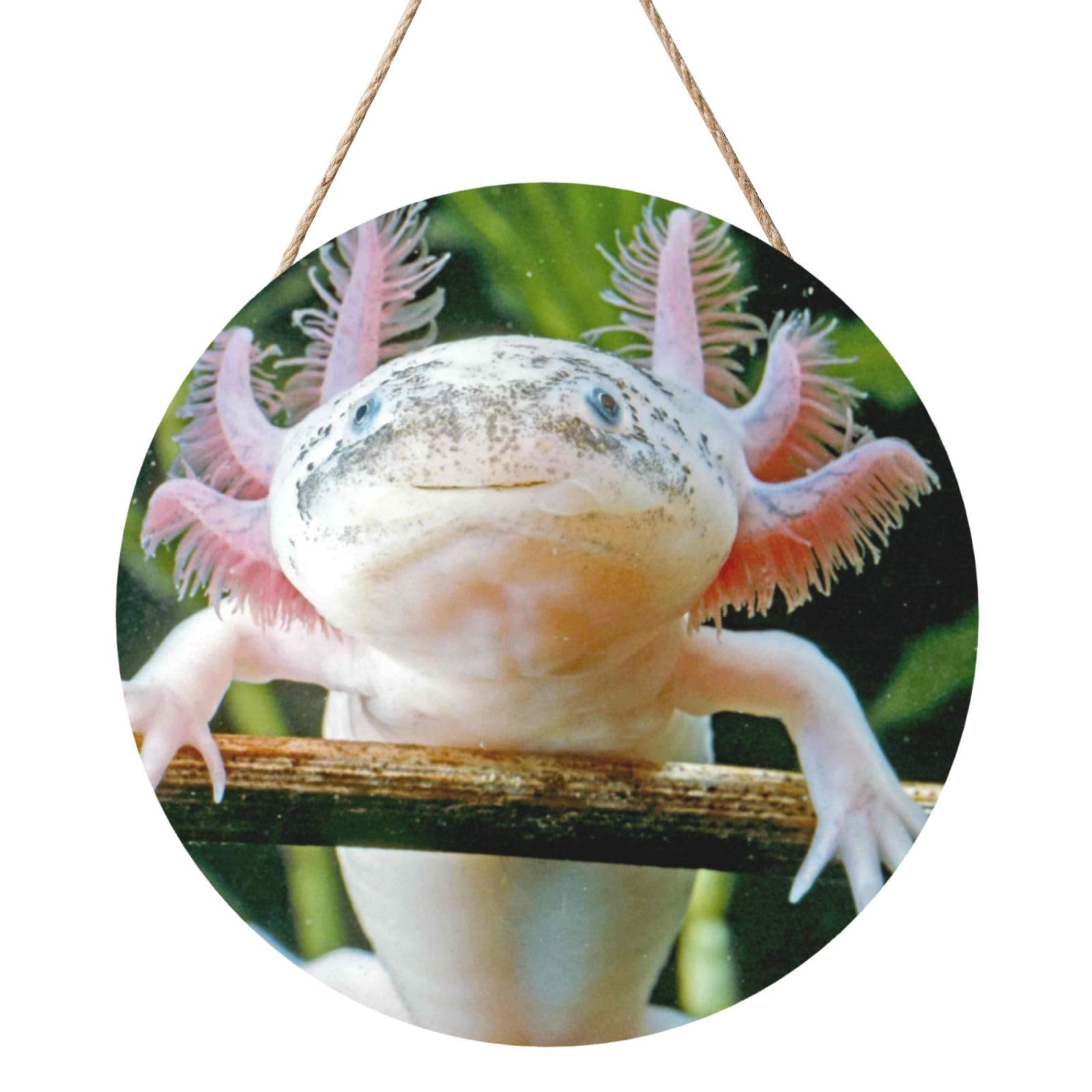 Axolotl, Round Wood Panel Painting 12 in, Wall Hanging Painting For Home