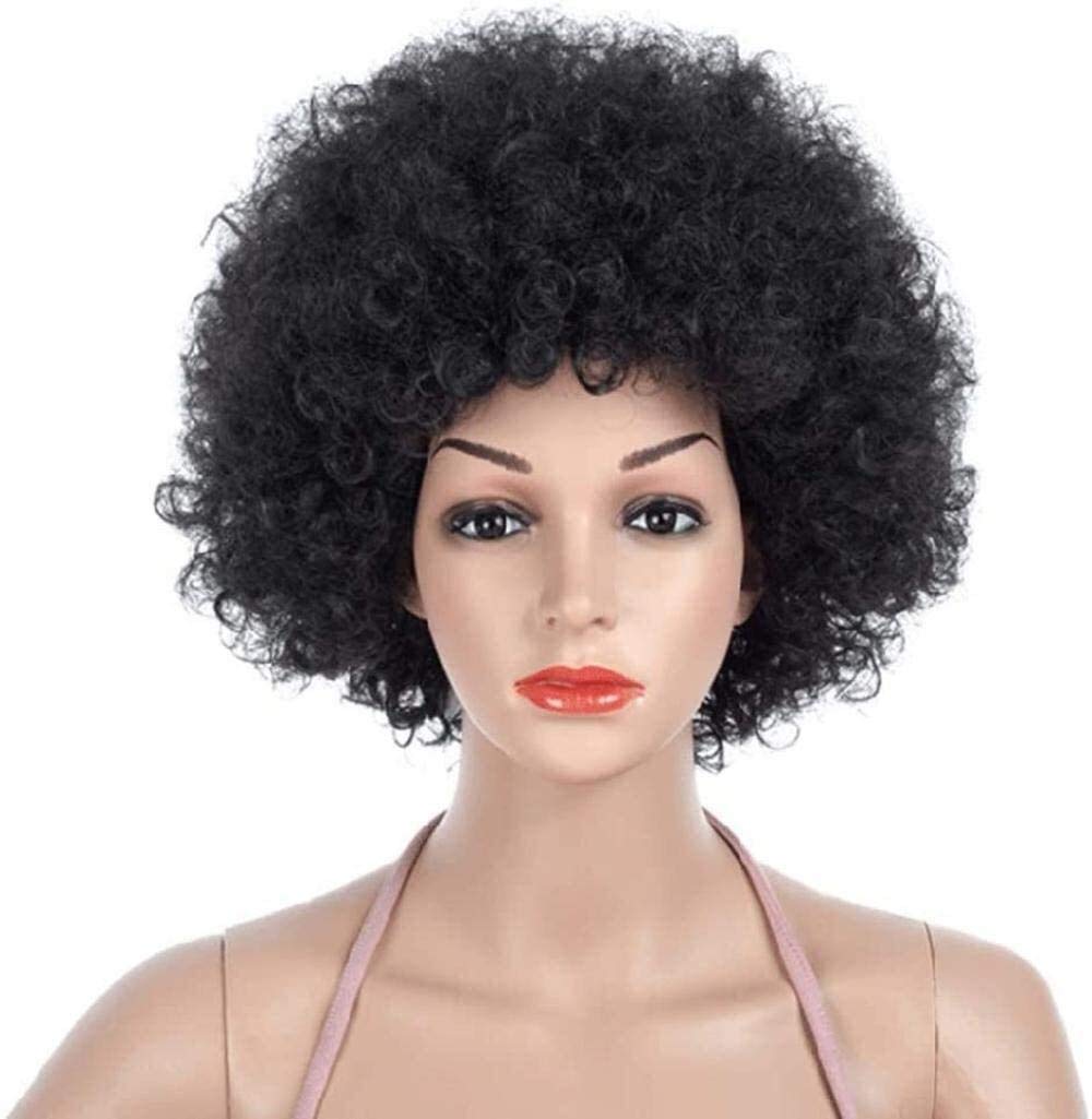 Fashion Natural Wigs Women's Beauty Hao Shuo Fashion Wig Stylish Wigs Fashion Choice Black Curly Short Wig Afro Kinky Jet Black Bob Wigs for Women Heat Resistant Synthetic Fiber 11Inches Rose Net Cosp