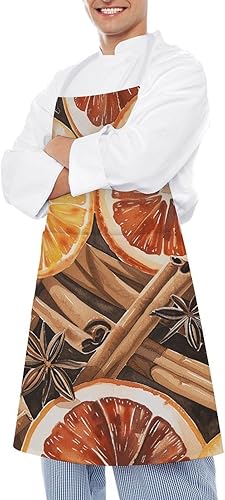 Miniatura 4 de MUSM Apron for Adults - 27.6 X 31.5 Inch, Heavy-Duty Polyester Aprons with Two Large Pockets, Waterproof Oranges And Spices Kitchen Apron for