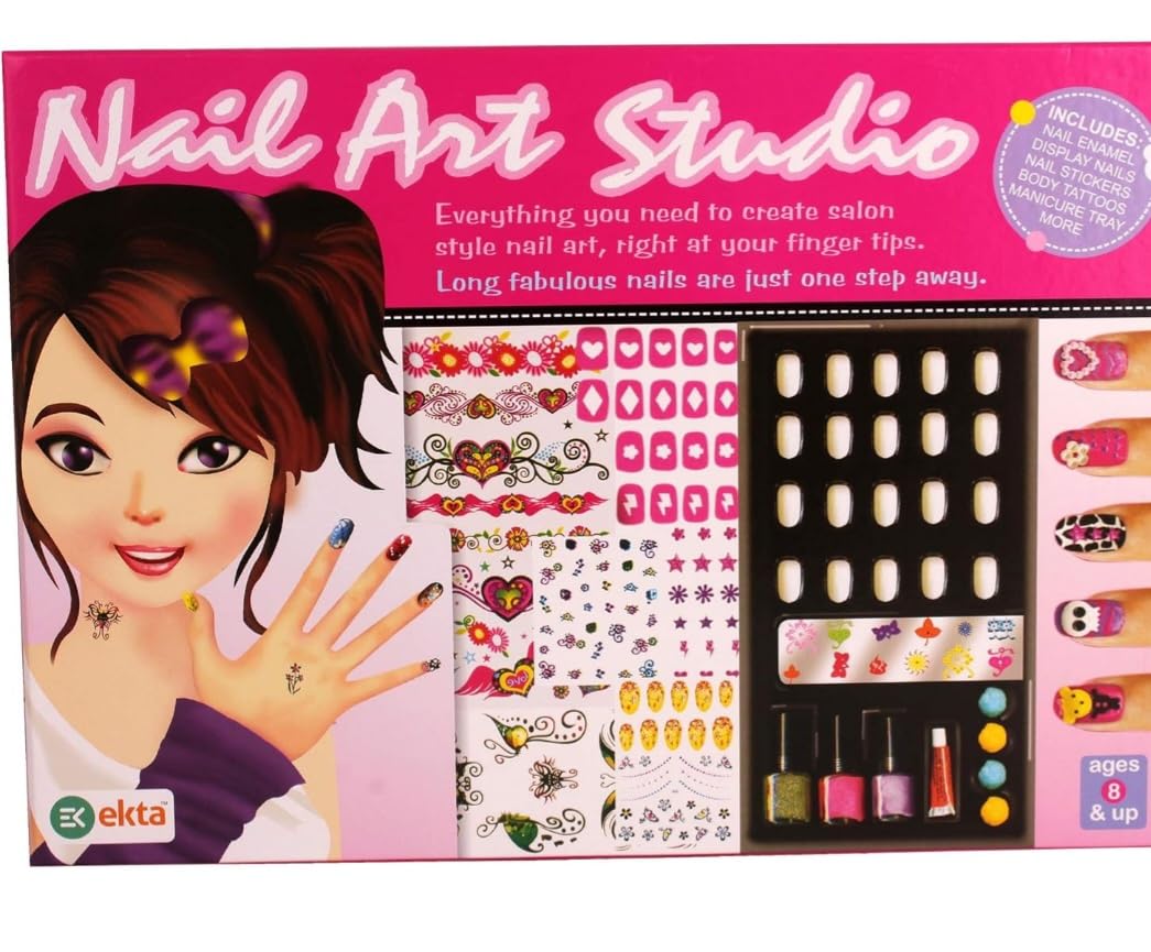 Ekta Nail Art Studio Kit for Kids, Complete Manicure Set with Nail Stickers, Polish, Tools, Ages 8+-image-33
