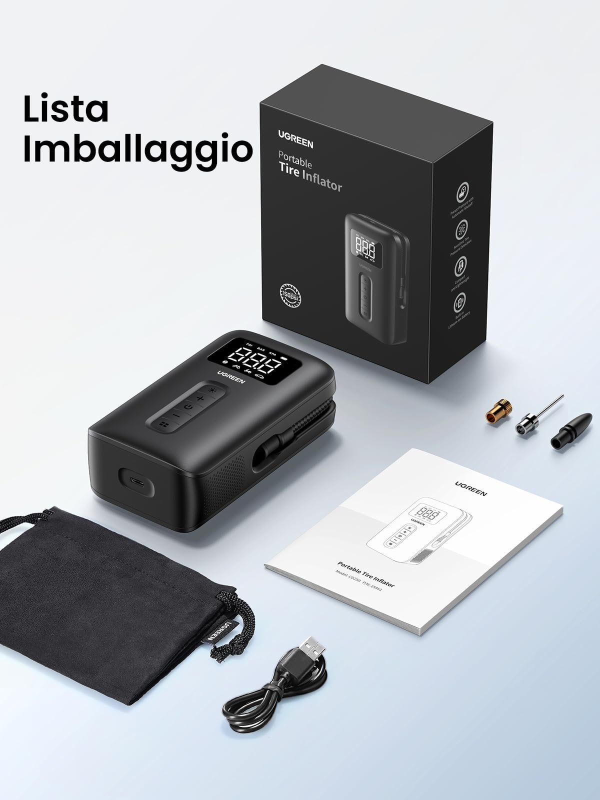 Acquista Pompa D'aria Portatile Per Auto 150 PSI Compressore D'aria Senza Fili Gonfiatore Elettrico Portatile Per Pneumatici Con Luce LED In Italia A Partire Da 39 - Foto 2