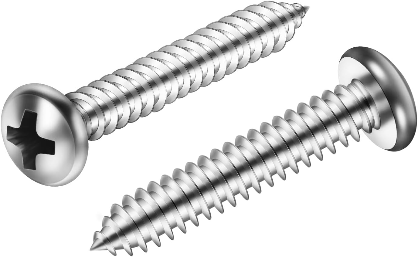 Mellewell #8 x 1-1/2" Pan Head Self Tapping Screw, Pan Head Sheet Metal Screws Wood Screws, Stainless Steel 304 (18-8), 100 Pack