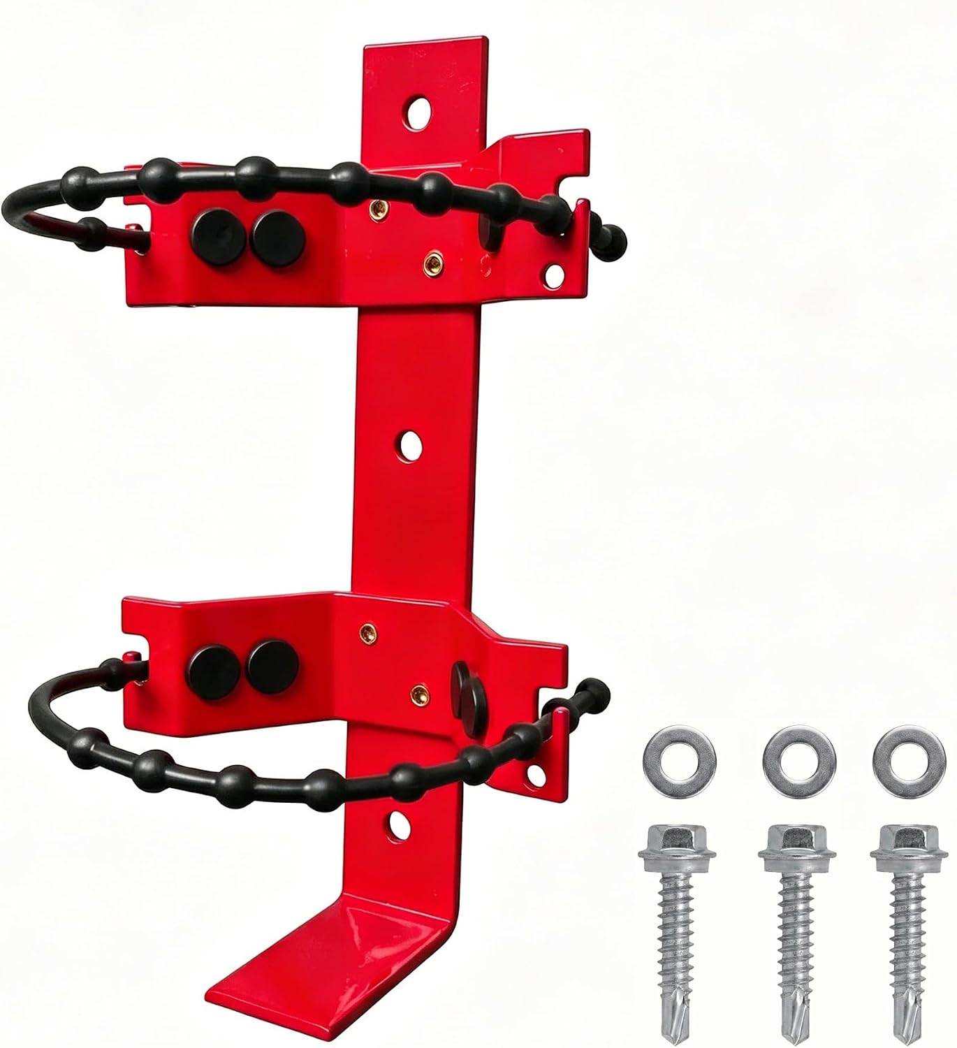 Fire Extinguisher Mount Bracket for 2.5 & 5lb, Holder for Home Office Truck | Heavy-duty steel fire extinguisher mount with adjustable rubber straps for a secure, rattle-free fit in boats, garages, RVs