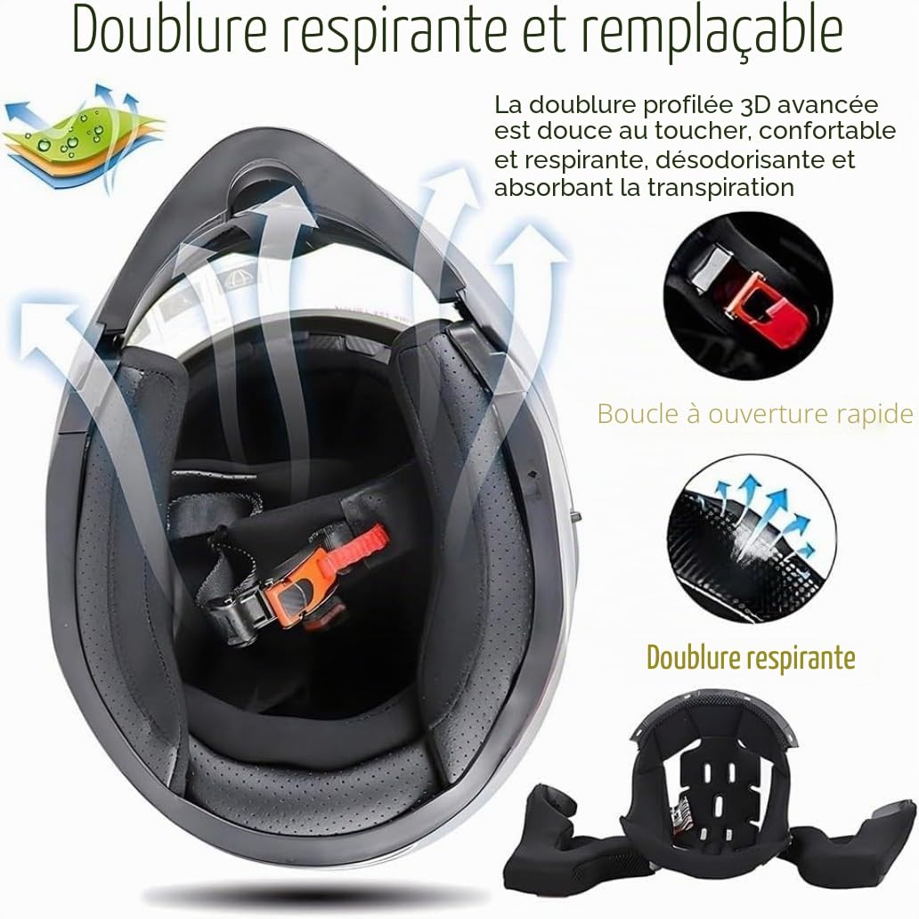 Casque Modulable Moto ECE Homologué Intégral Flip-Up Casque, Double Visière, Adulte Casque de Moto Scooter