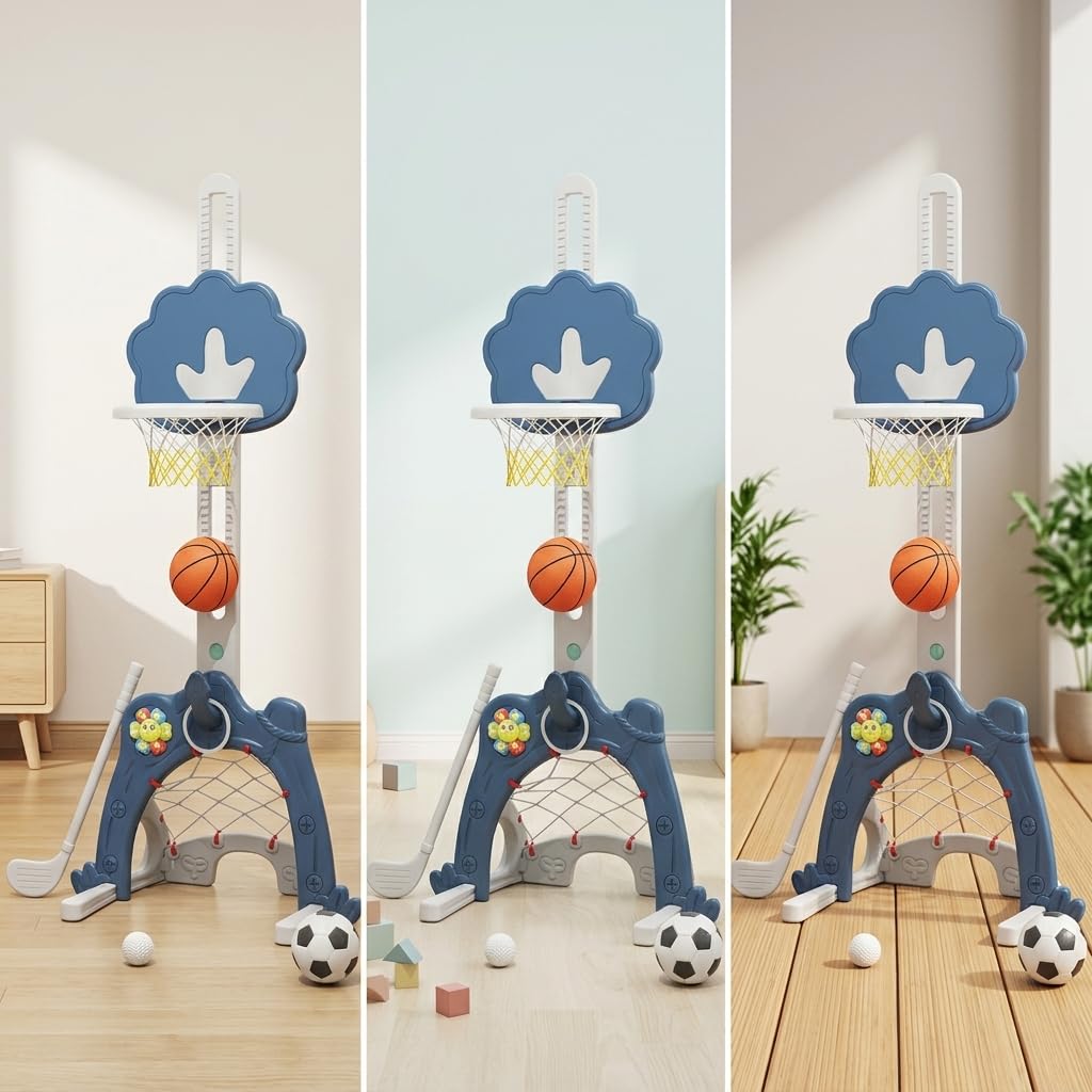 Canasta Baloncesto Infantil, Centro Actividades Deportes Niños, Juego Baloncesto Golf 2 en 1, Infantil, Azul Calcita