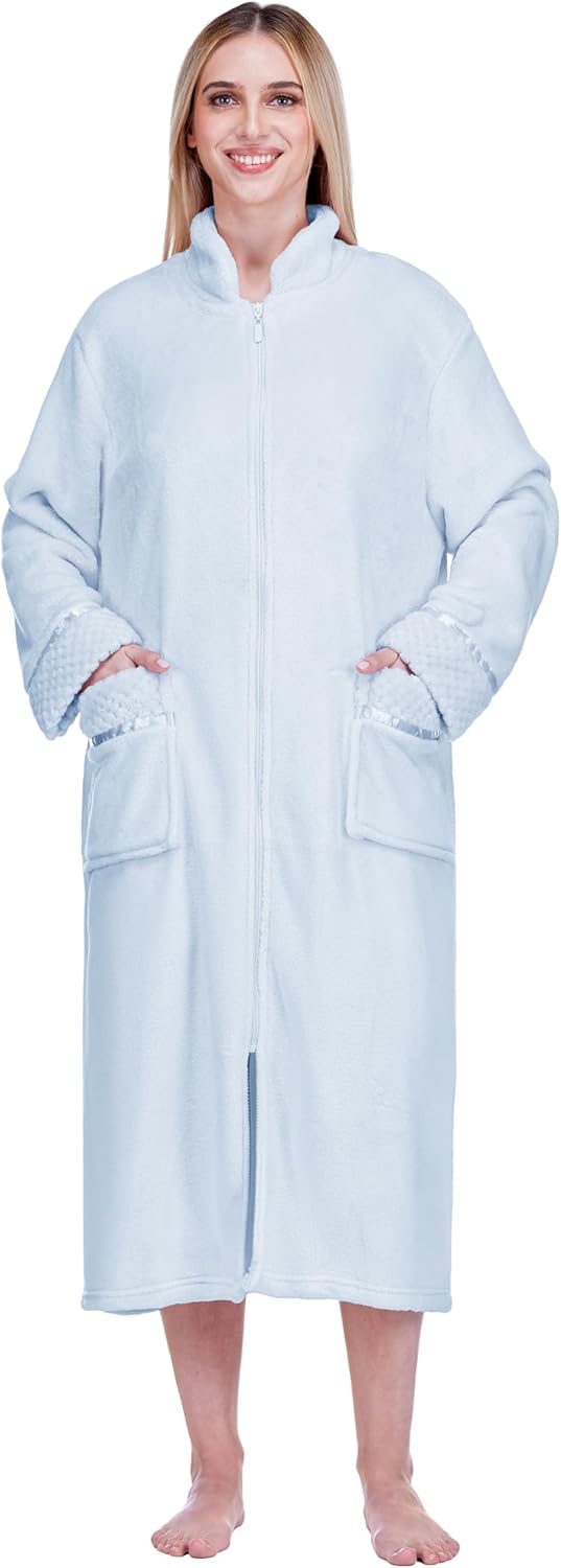 PAVILIA Womens Housecoat Zip Robe, Fleece Zip Up Front Robe Bathrobe, Plush Warm Zipper House Coat Lounger with Pockets, Long - Image 8