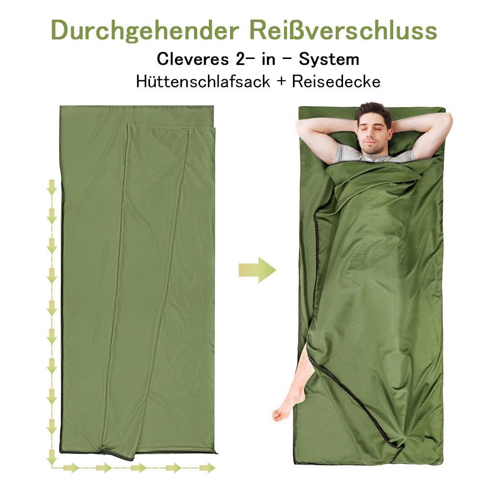 Sacco Lenzuolo per Sacco a Pelo Sacco Lenzuolo da Viaggio Ultraleggero Morbido e Leggero, 220x95cm - Facile da Trasportare e Pulire, Ideale per Campeggio, Ostelli, Hotel e Viaggi Estivi