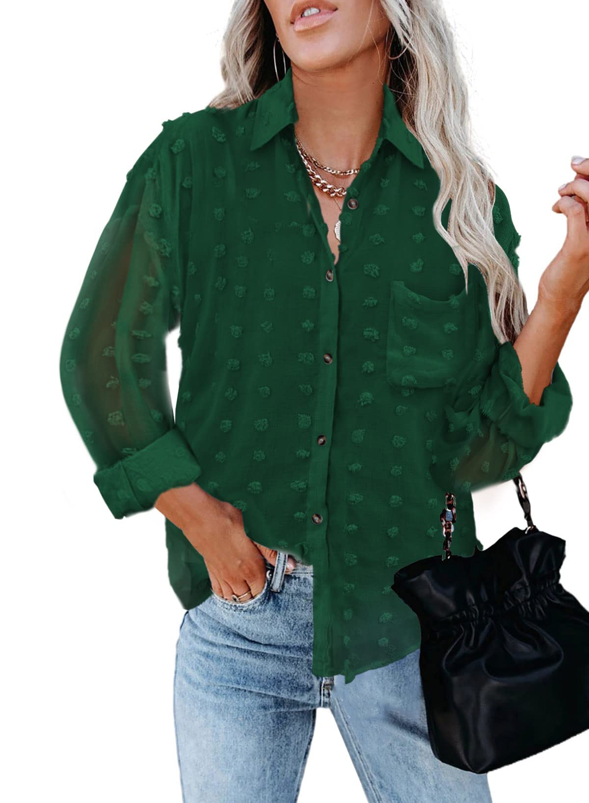 Photo 1 of Bdcoco Womens Long Sleeve Pom Pom Shirts V Neck Button Down Oversized Blouse Tops
SIZE 2X-LARGE