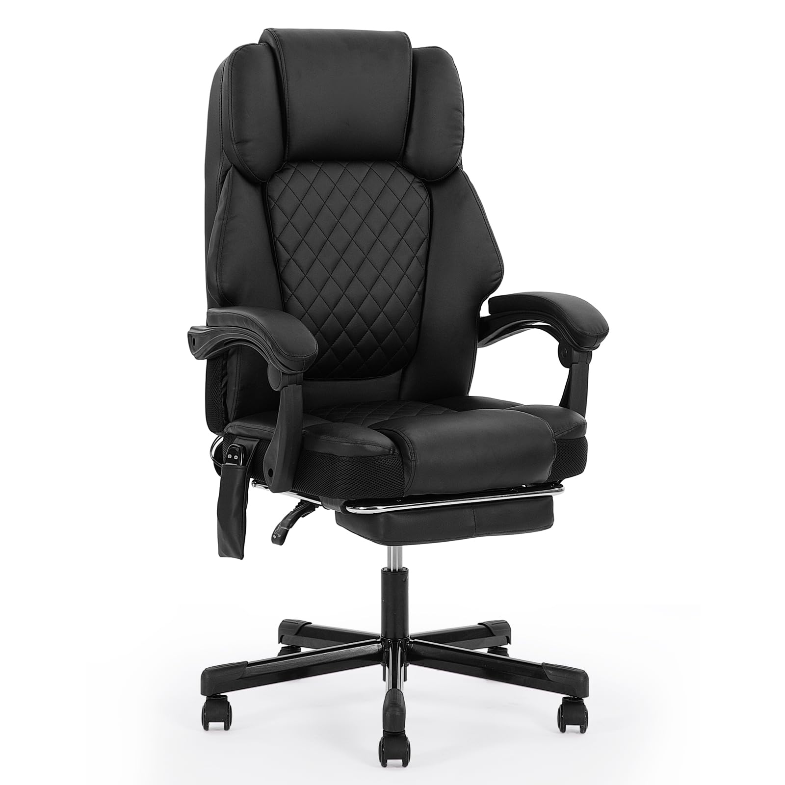 Silla de Oficina ergonómica, Silla con Masaje y calefacción, Silla giratoria con reposapiés, Muebles para despacho, Silla para Ordenador, sillón de Oficina, Tipo PU (Negro)
