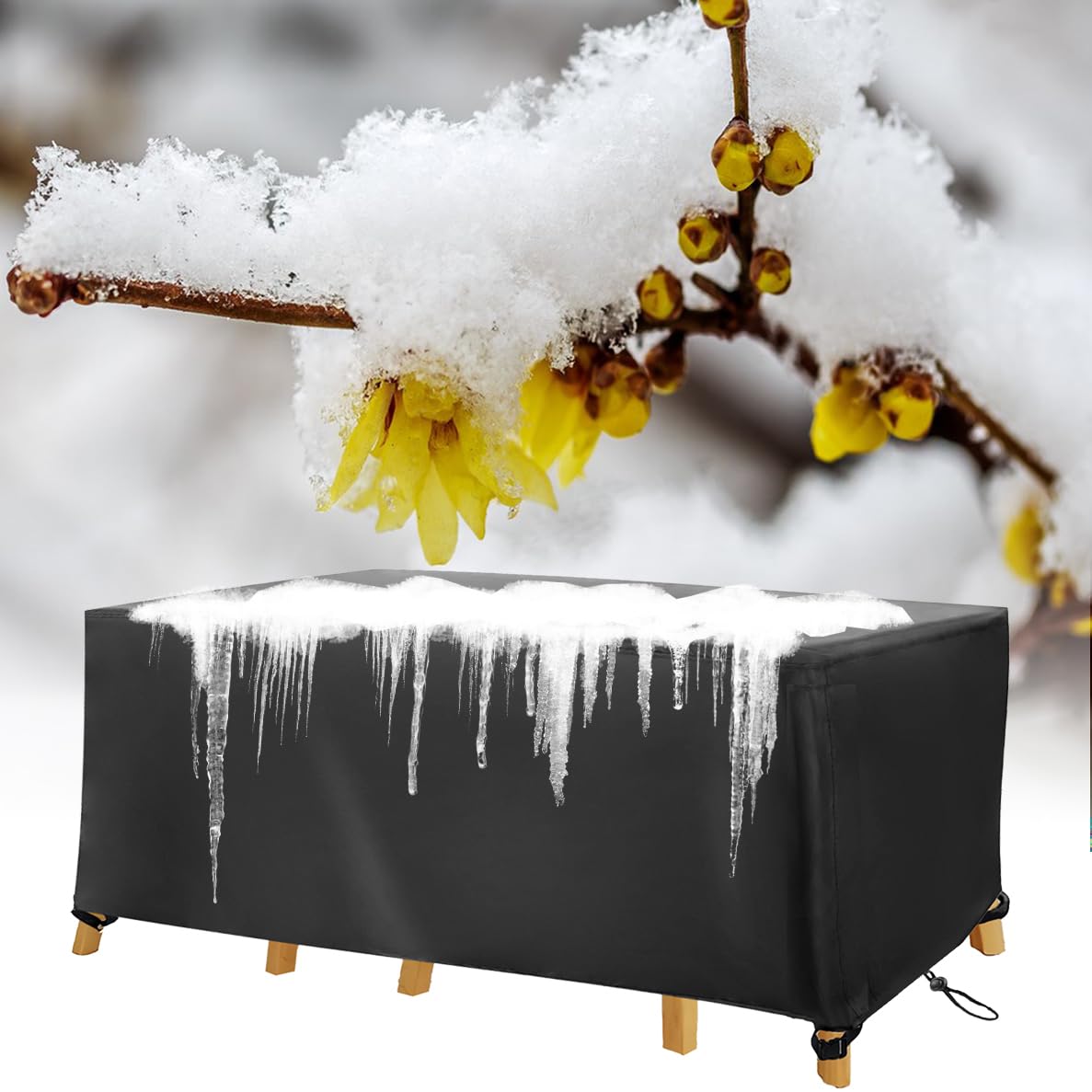 HNKDKJ Prostokątne pokrowce na meble ogrodowe 350x120x75cm/długość x szerokość x wysokość czarny 420D Oxford powlekany PU pokrowiec na meble ogrodowe prostokątny na stoły, krzesła, kanapy, meble